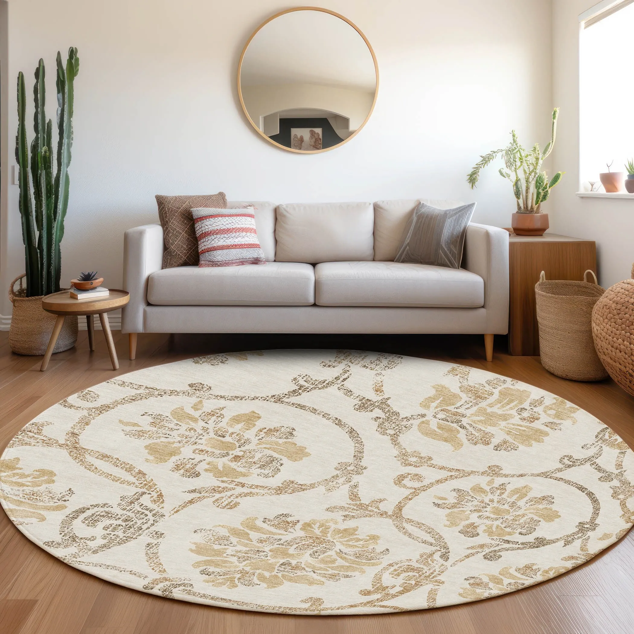 Machine Washable Indoor/ Outdoor Chantille Scroll Floral Rug