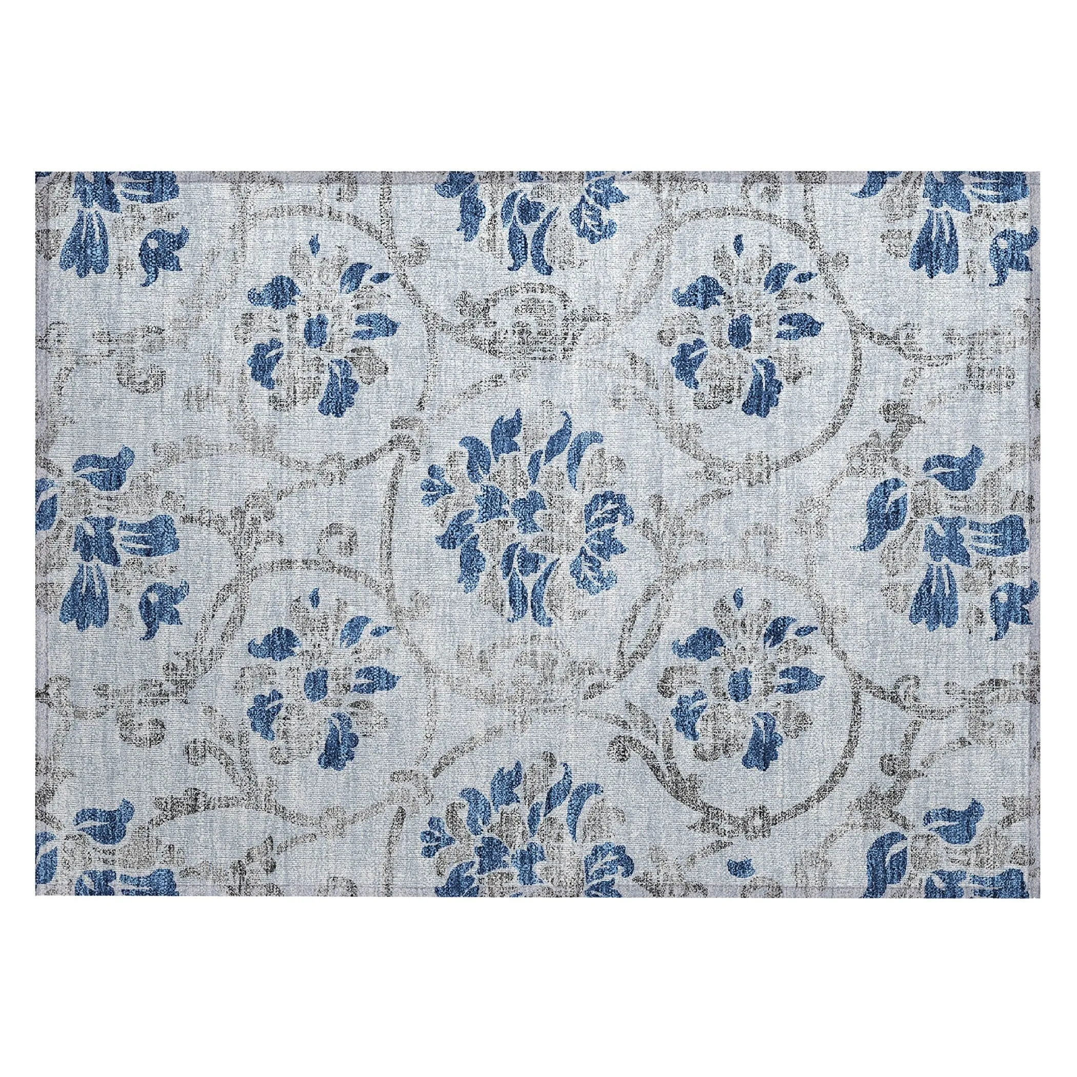 Machine Washable Indoor/ Outdoor Chantille Scroll Floral Rug