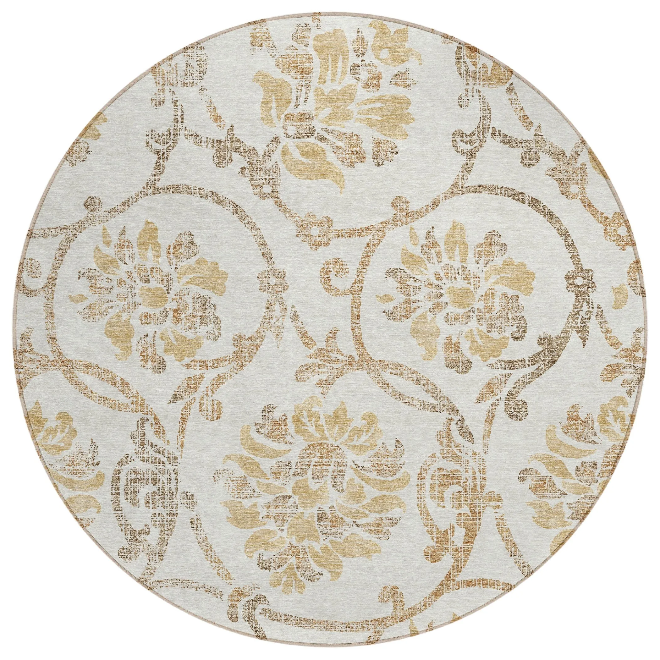Machine Washable Indoor/ Outdoor Chantille Scroll Floral Rug