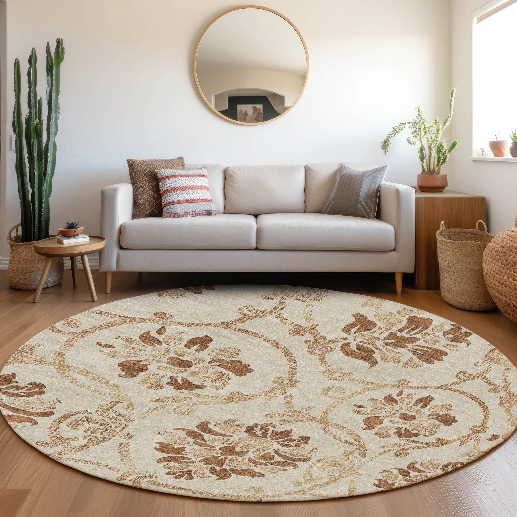 Machine Washable Indoor/ Outdoor Chantille Scroll Floral Rug