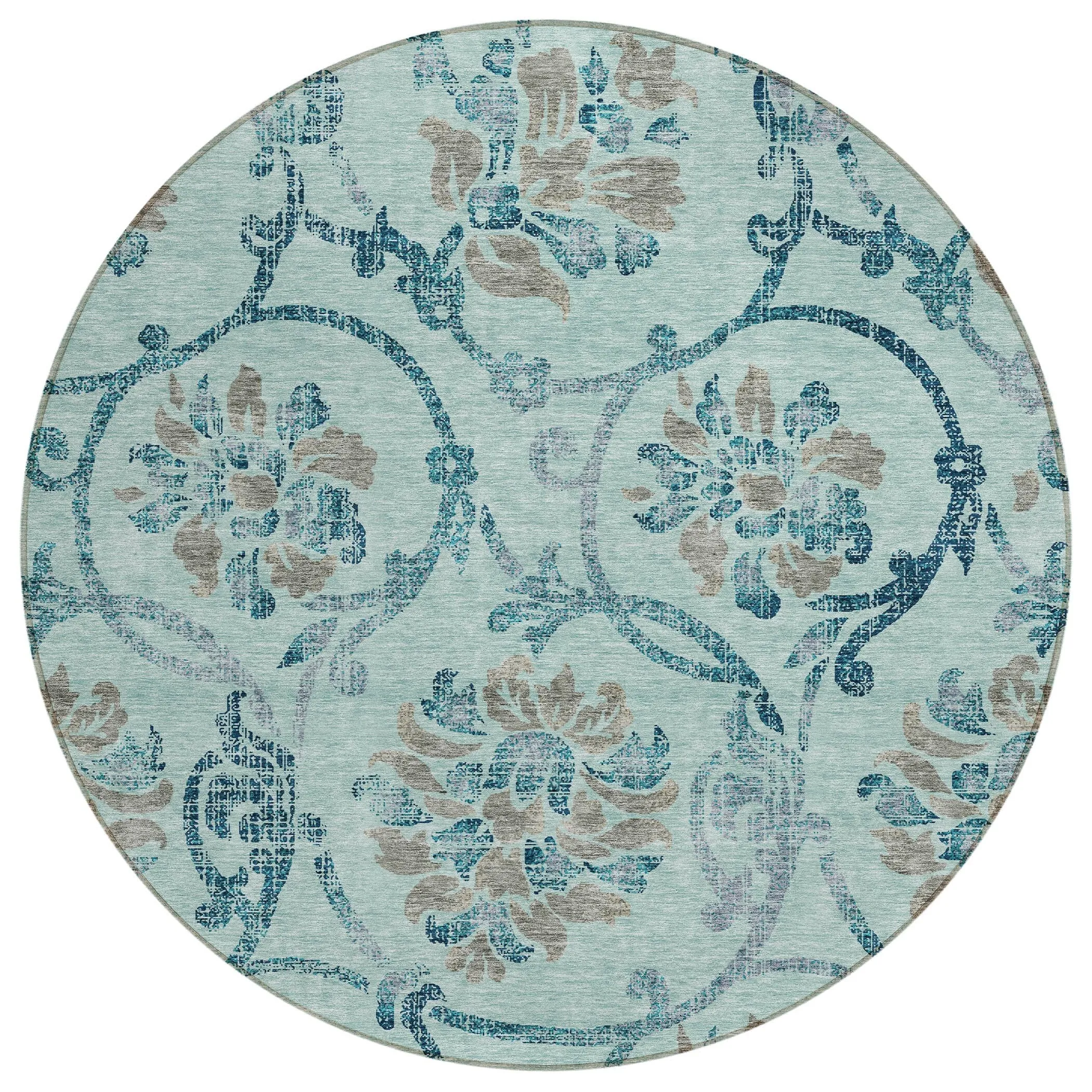 Machine Washable Indoor/ Outdoor Chantille Scroll Floral Rug
