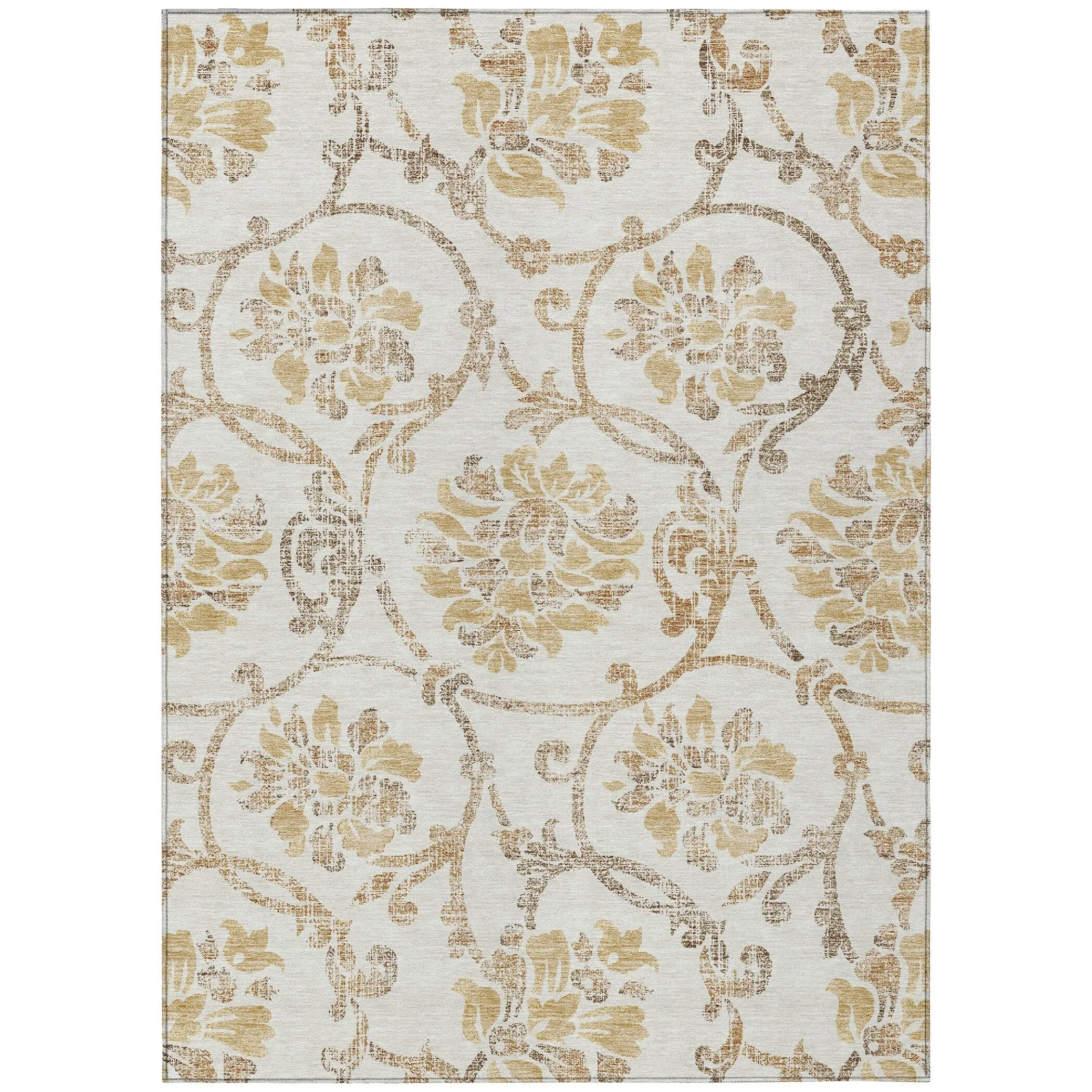 Machine Washable Indoor/ Outdoor Chantille Scroll Floral Rug