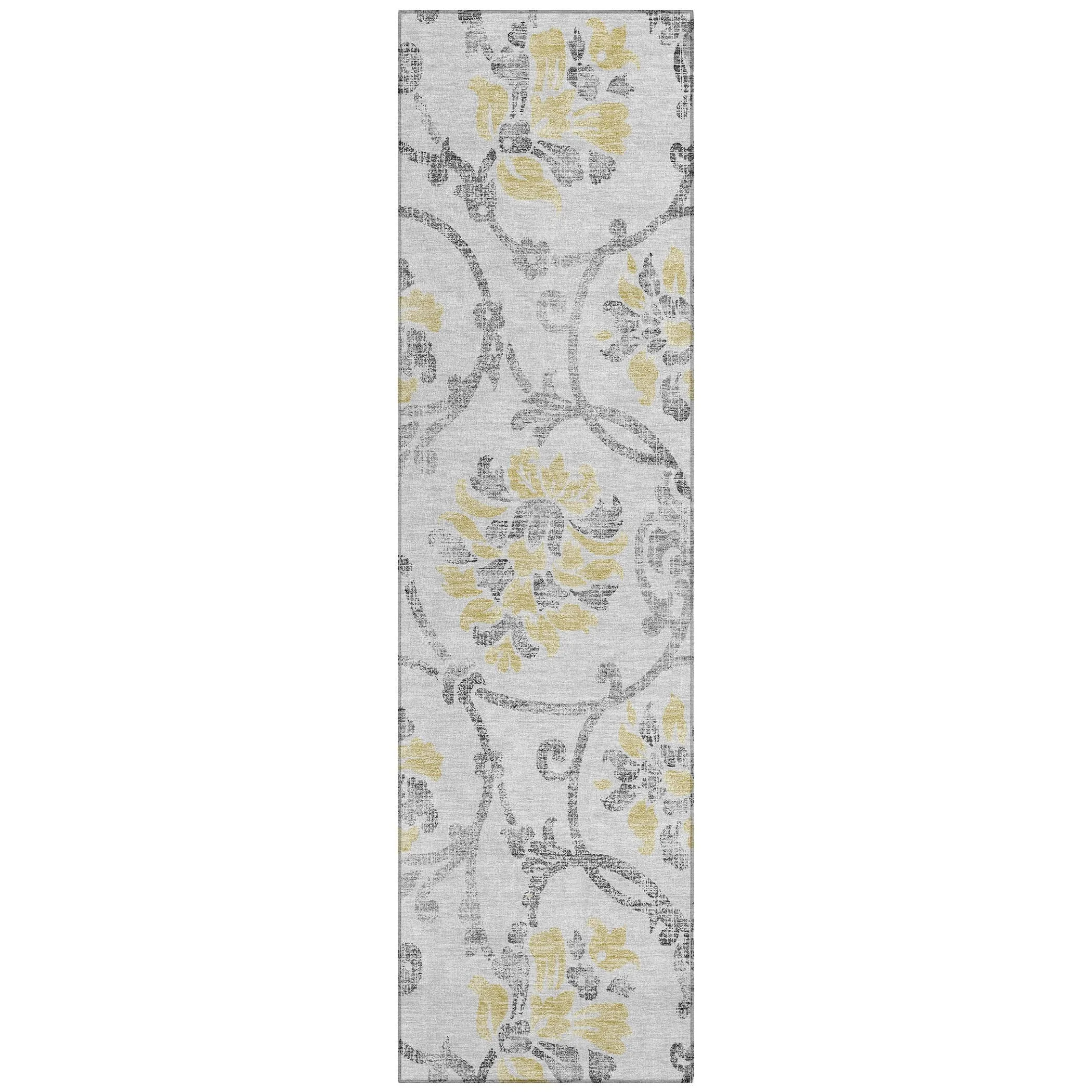 Machine Washable Indoor/ Outdoor Chantille Scroll Floral Rug