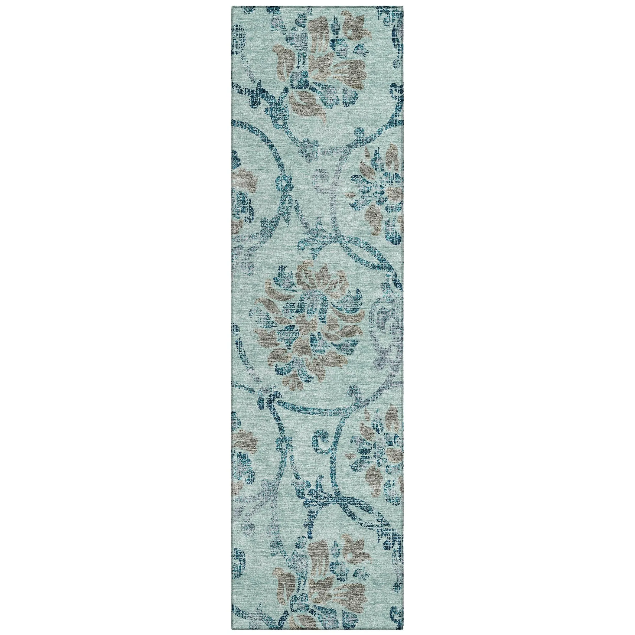 Machine Washable Indoor/ Outdoor Chantille Scroll Floral Rug