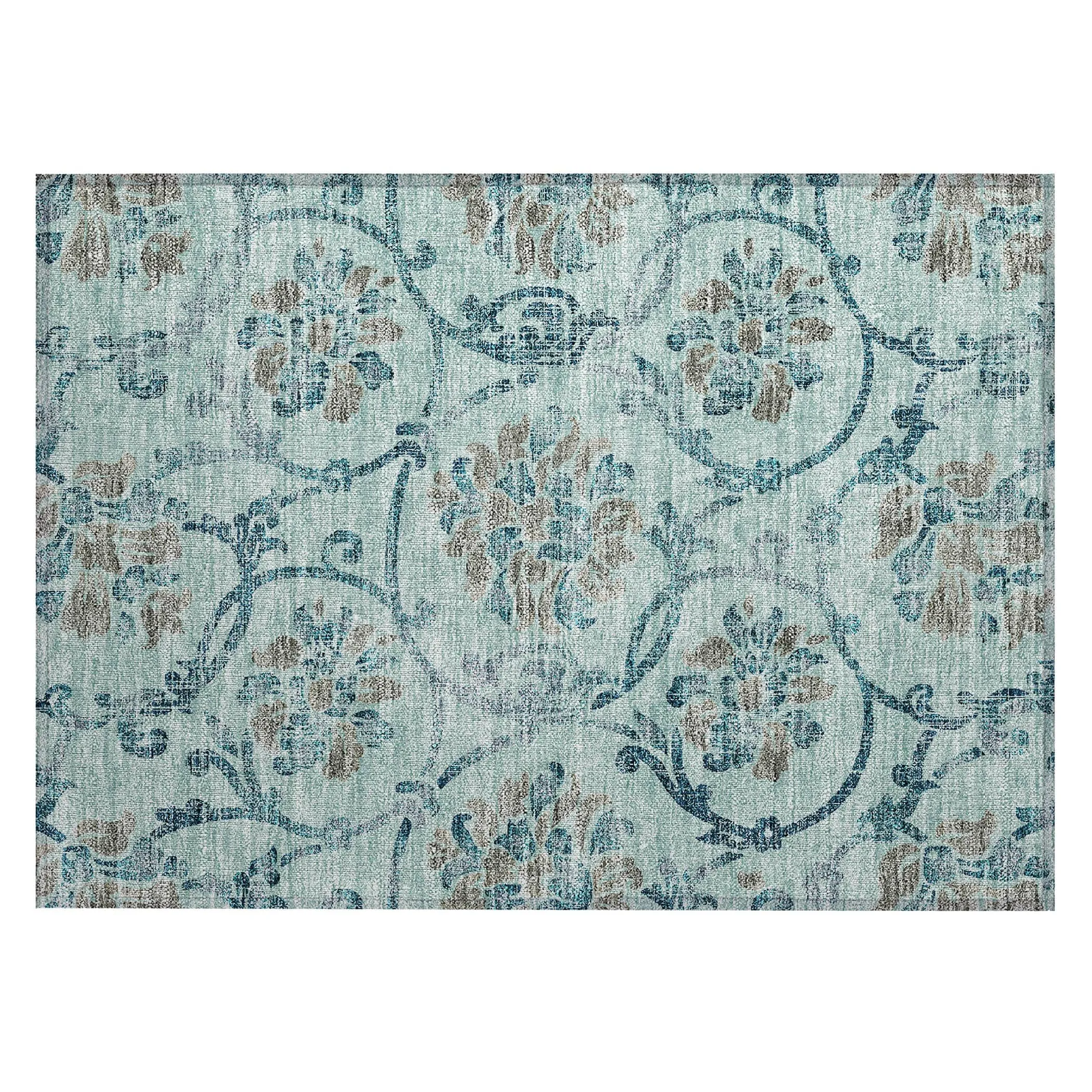 Machine Washable Indoor/ Outdoor Chantille Scroll Floral Rug