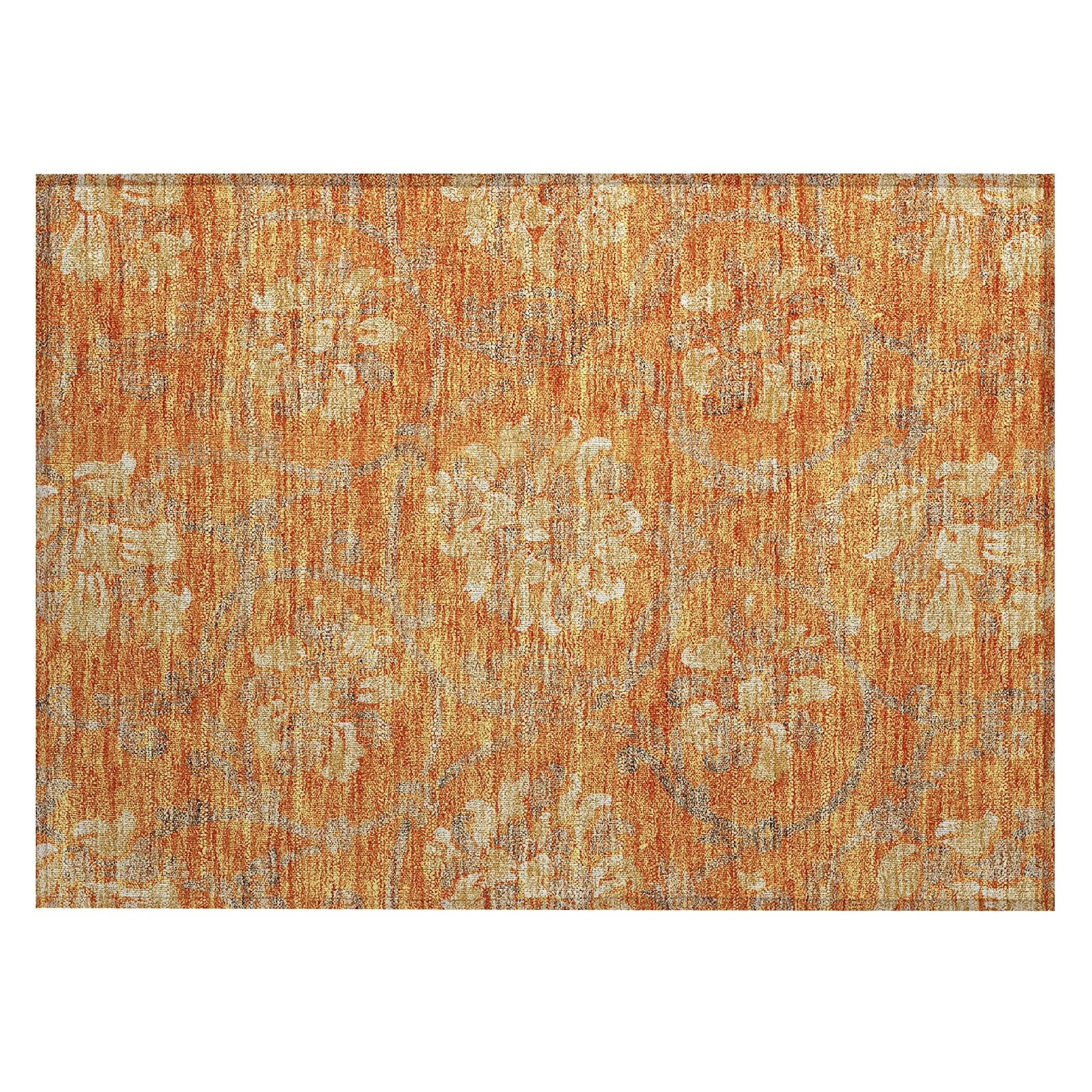Machine Washable Indoor/ Outdoor Chantille Scroll Floral Rug