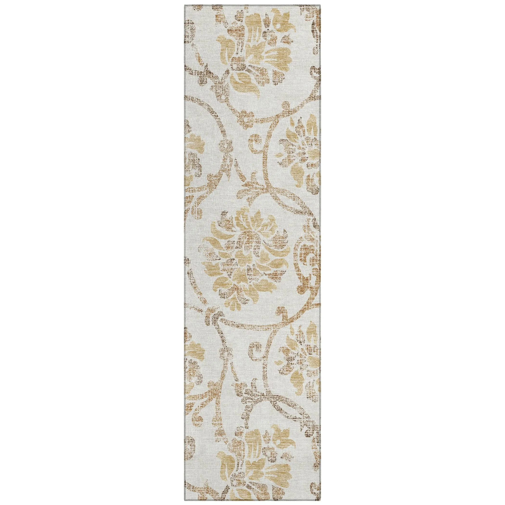Machine Washable Indoor/ Outdoor Chantille Scroll Floral Rug