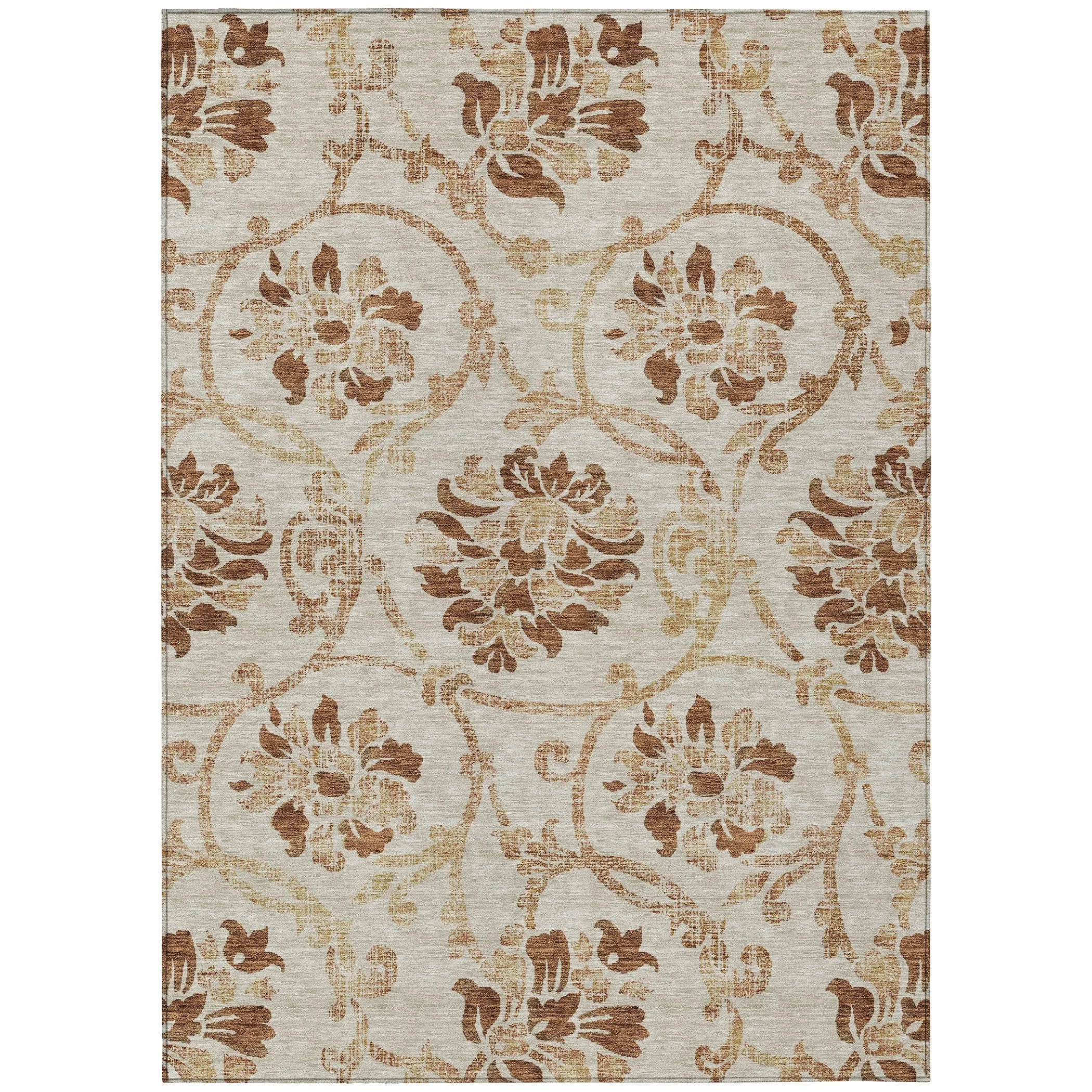 Machine Washable Indoor/ Outdoor Chantille Scroll Floral Rug