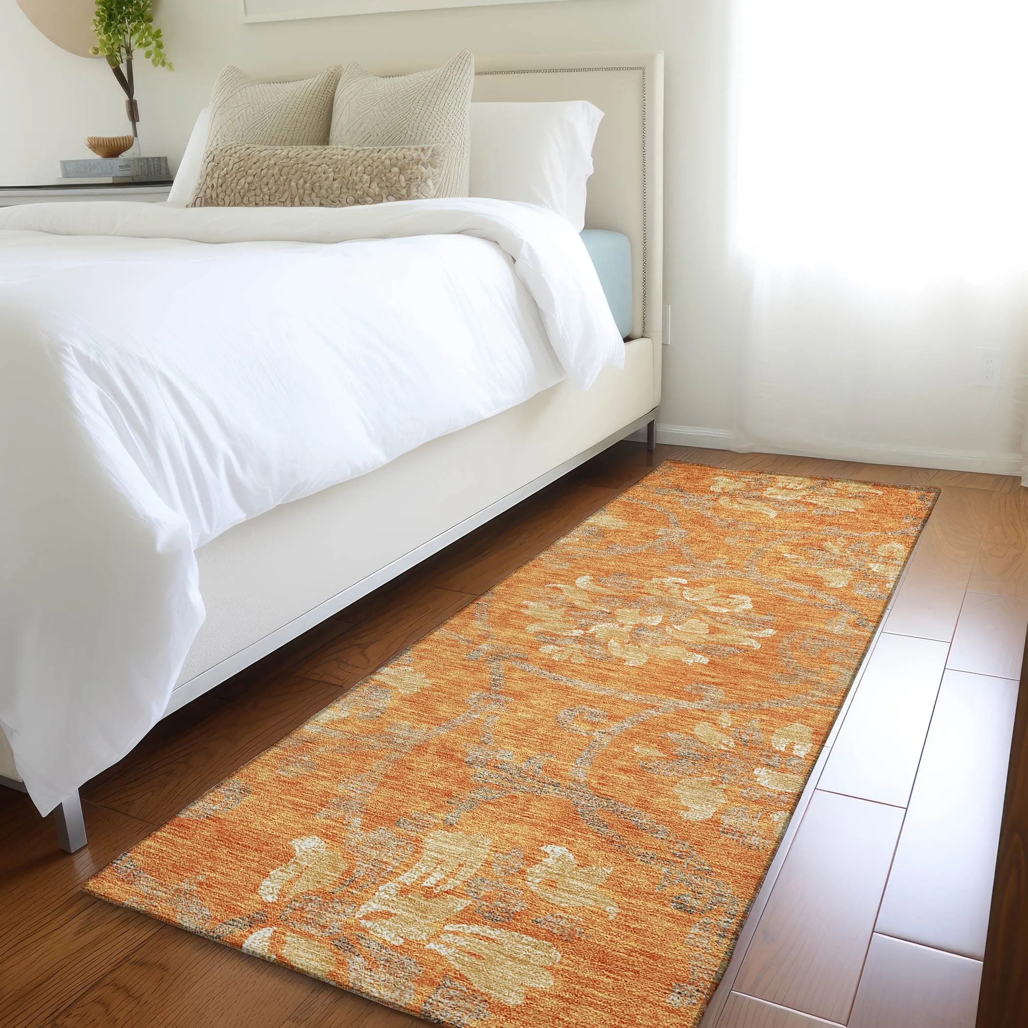 Machine Washable Indoor/ Outdoor Chantille Scroll Floral Rug