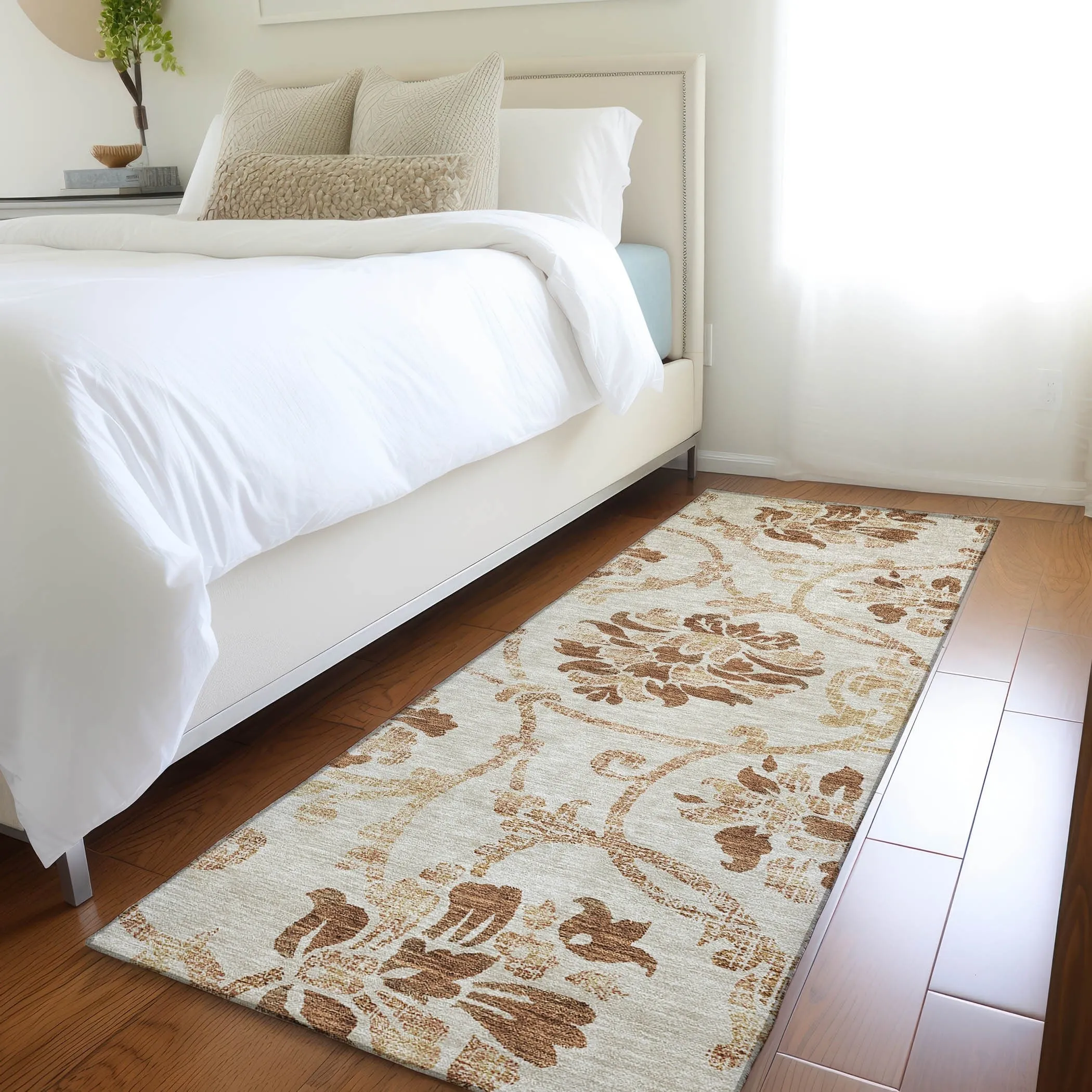 Machine Washable Indoor/ Outdoor Chantille Scroll Floral Rug
