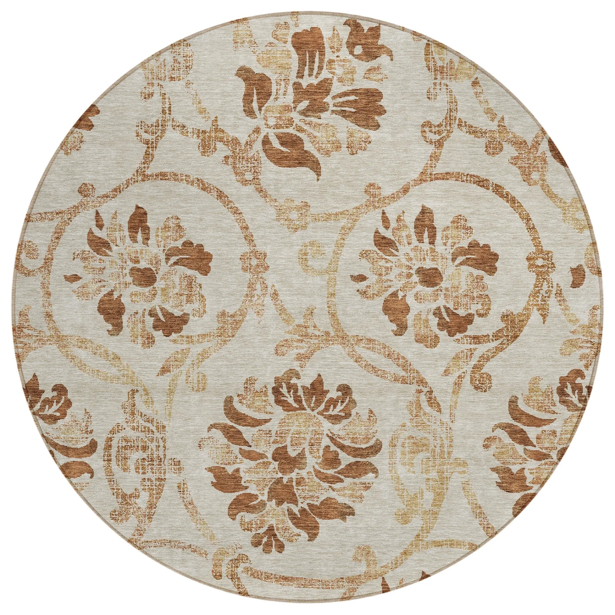Machine Washable Indoor/ Outdoor Chantille Scroll Floral Rug