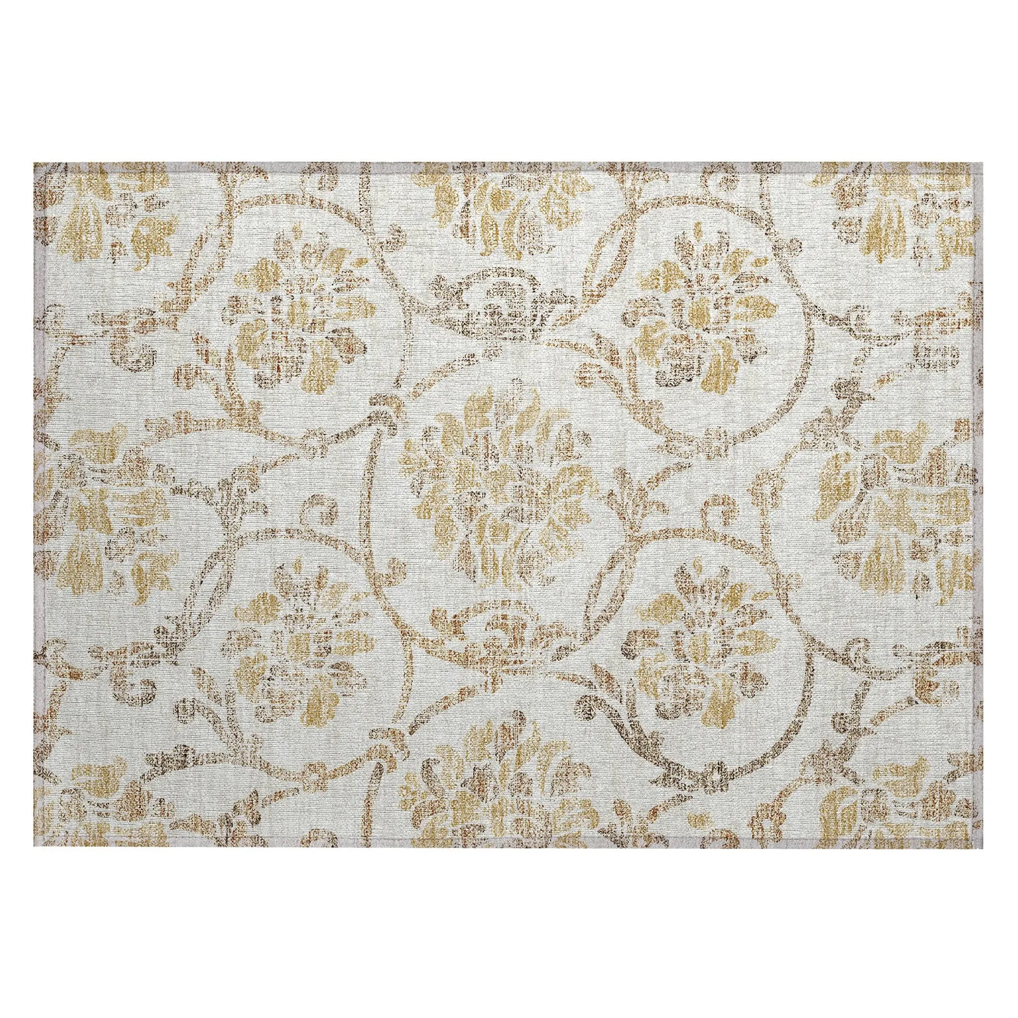 Machine Washable Indoor/ Outdoor Chantille Scroll Floral Rug