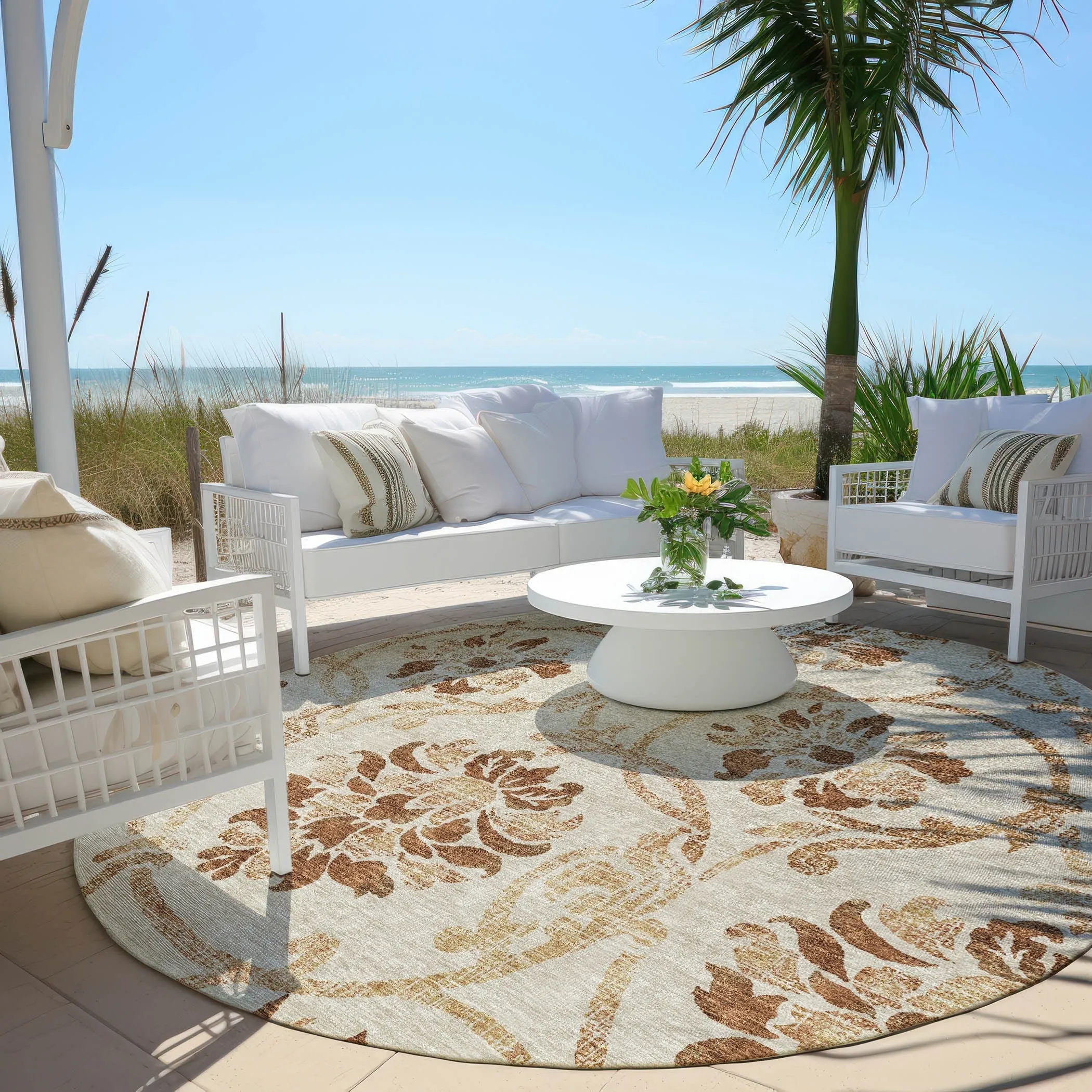 Machine Washable Indoor/ Outdoor Chantille Scroll Floral Rug