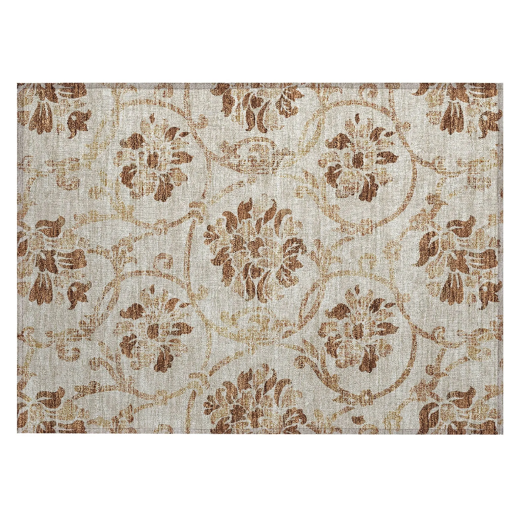 Machine Washable Indoor/ Outdoor Chantille Scroll Floral Rug