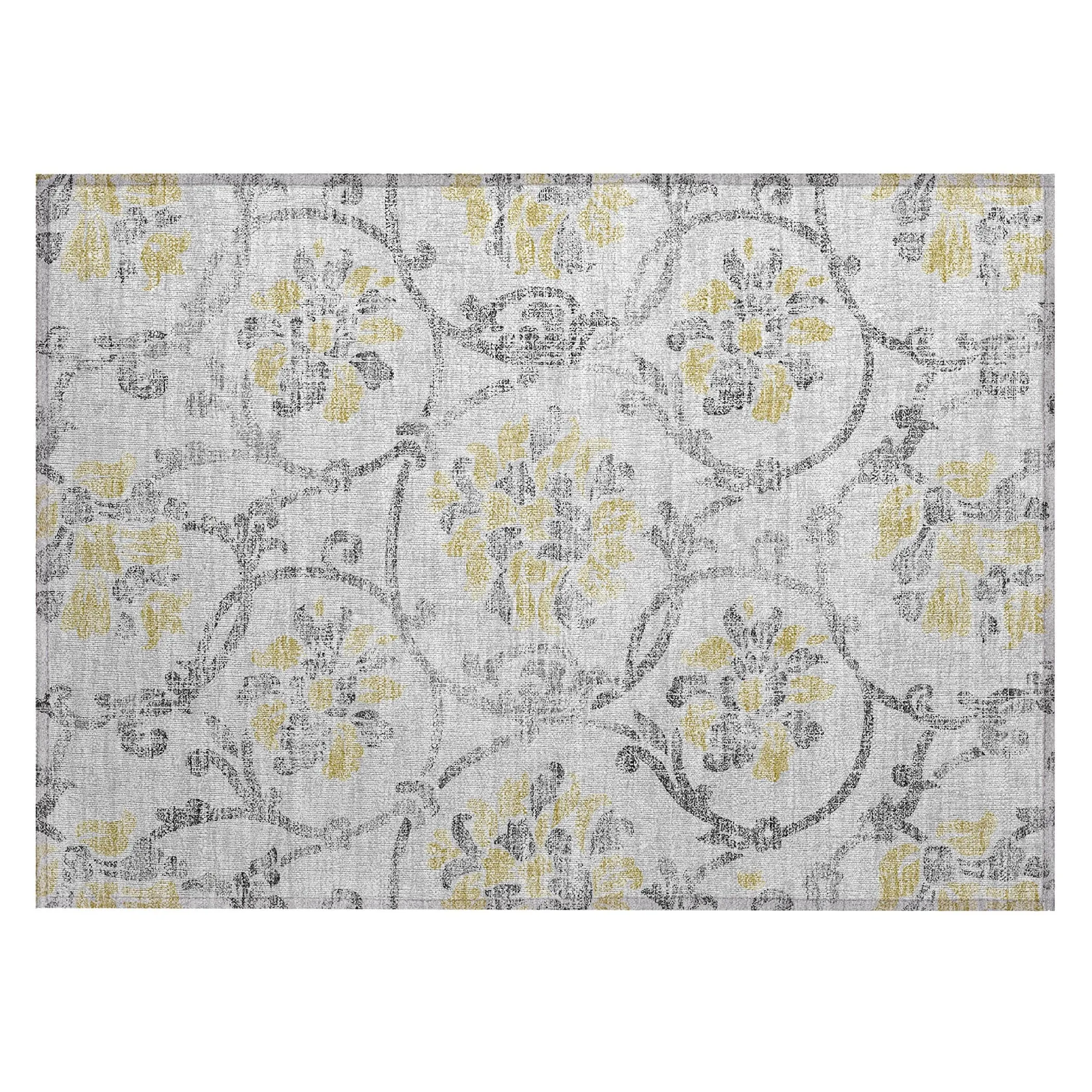 Machine Washable Indoor/ Outdoor Chantille Scroll Floral Rug