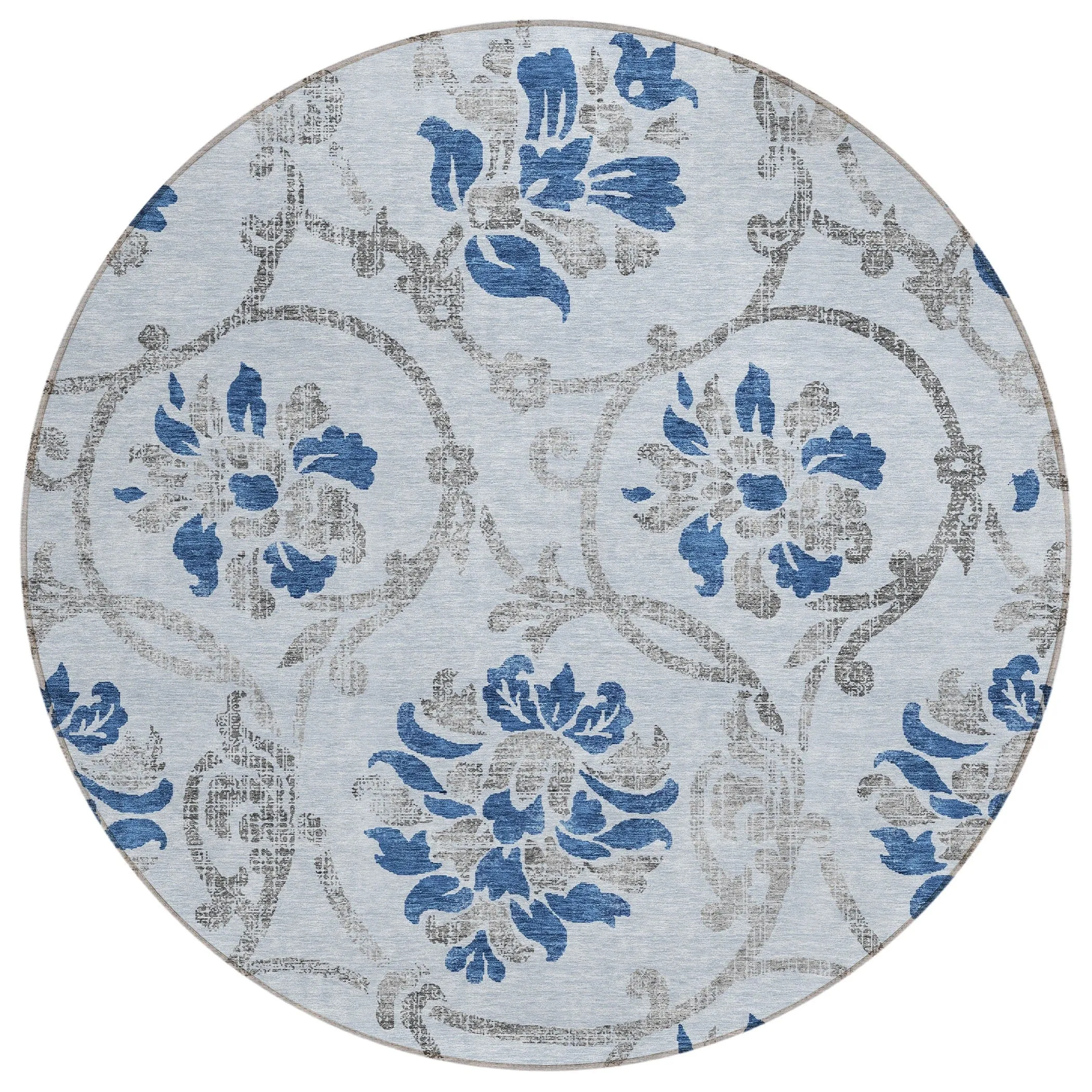 Machine Washable Indoor/ Outdoor Chantille Scroll Floral Rug