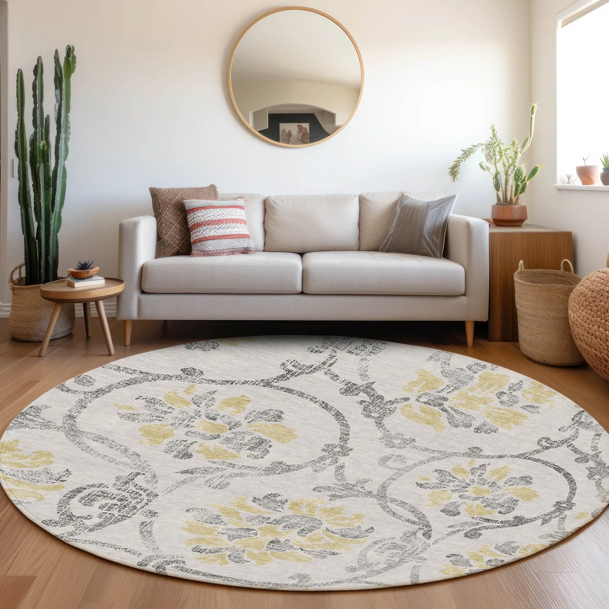 Machine Washable Indoor/ Outdoor Chantille Scroll Floral Rug