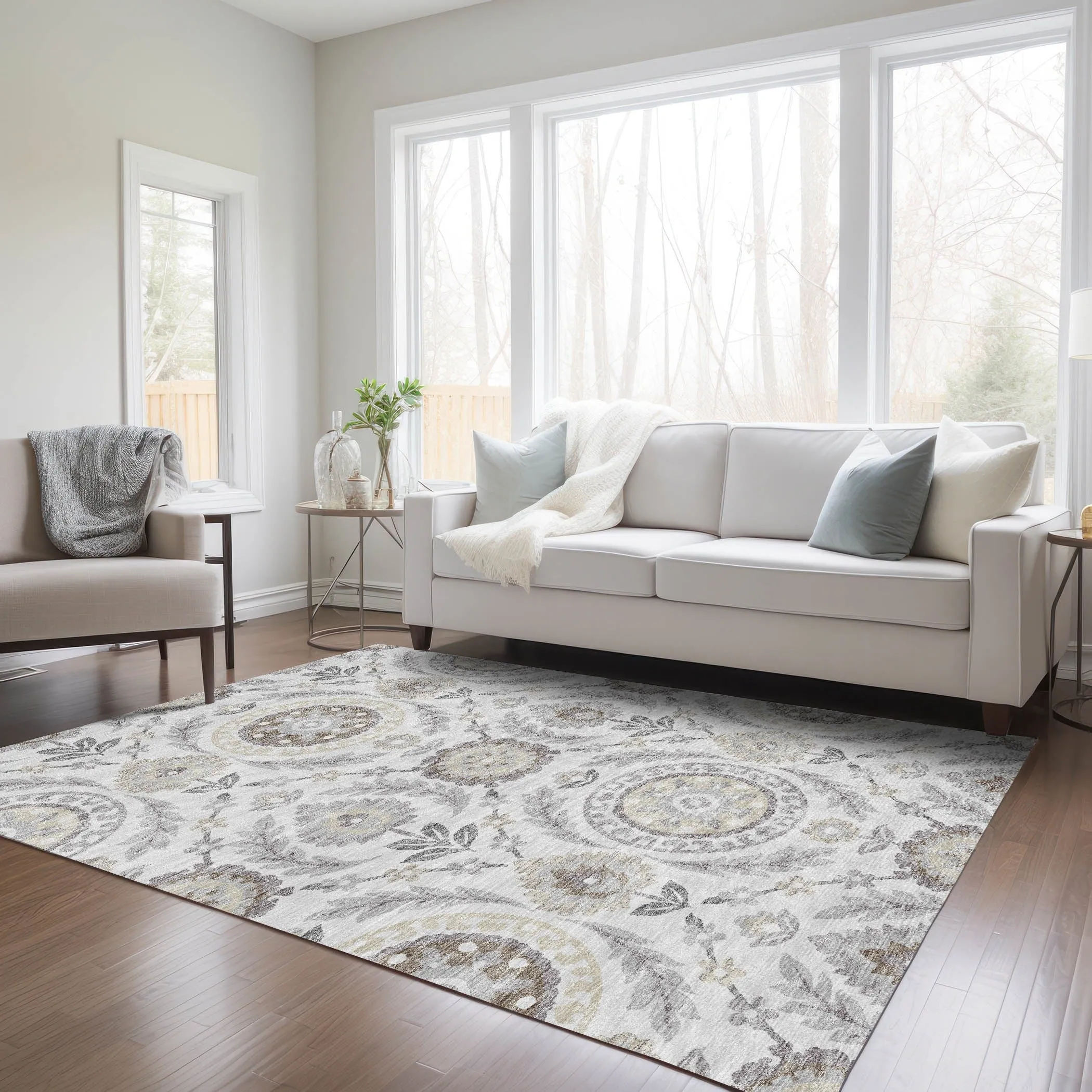 Machine Washable Indoor/ Outdoor Chantille Suzani Boho Rug