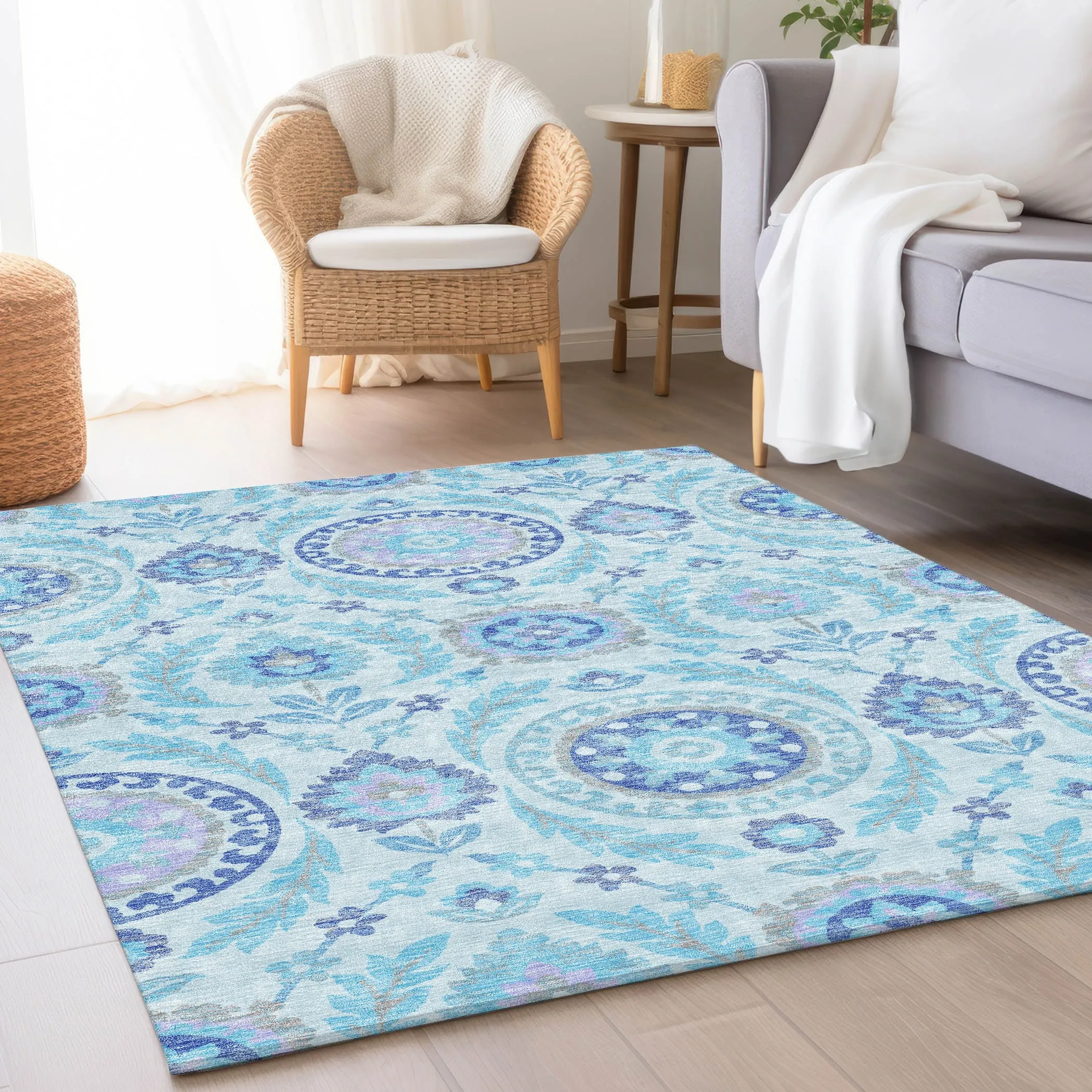 Machine Washable Indoor/ Outdoor Chantille Suzani Boho Rug