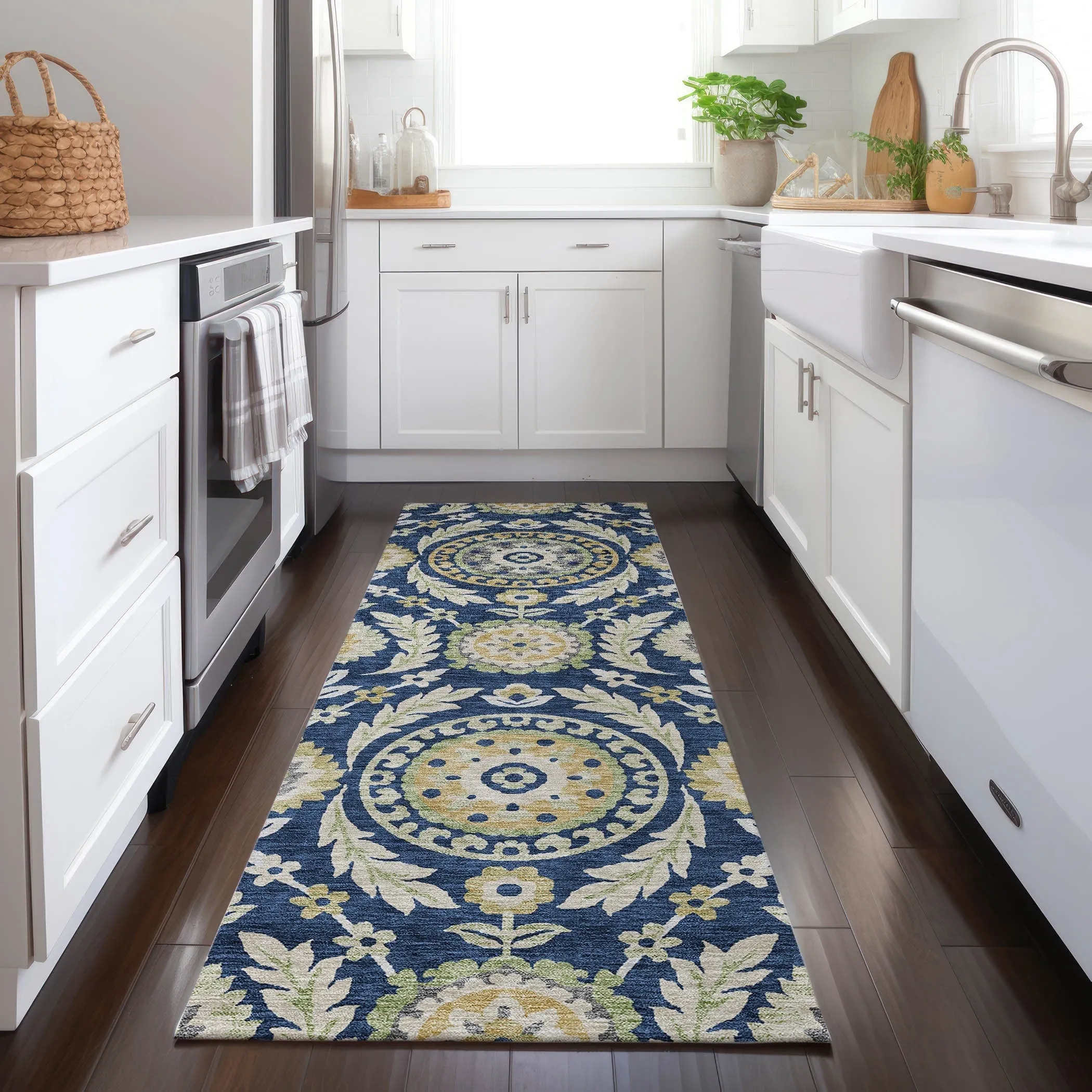 Machine Washable Indoor/ Outdoor Chantille Suzani Boho Rug