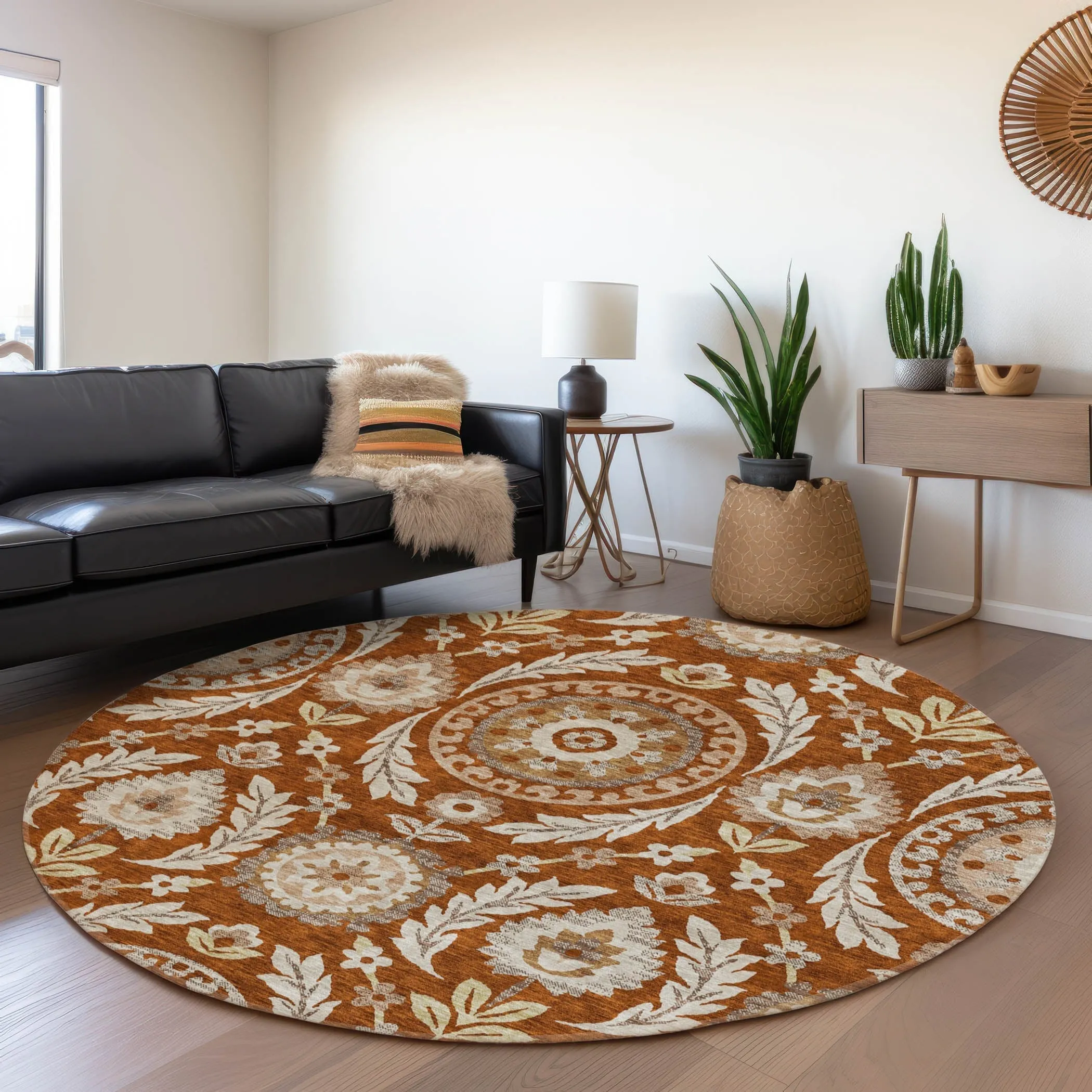 Machine Washable Indoor/ Outdoor Chantille Suzani Boho Rug