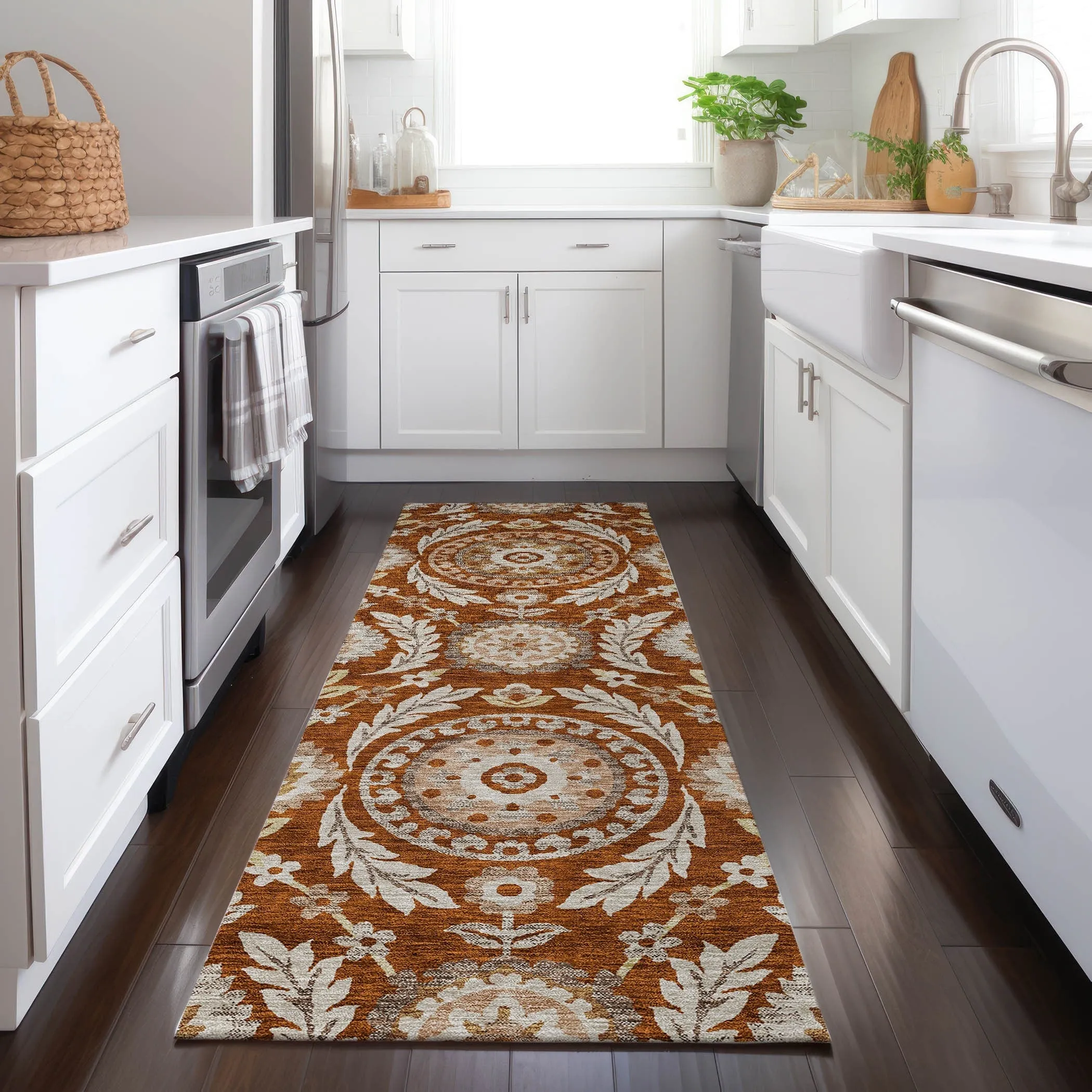 Machine Washable Indoor/ Outdoor Chantille Suzani Boho Rug