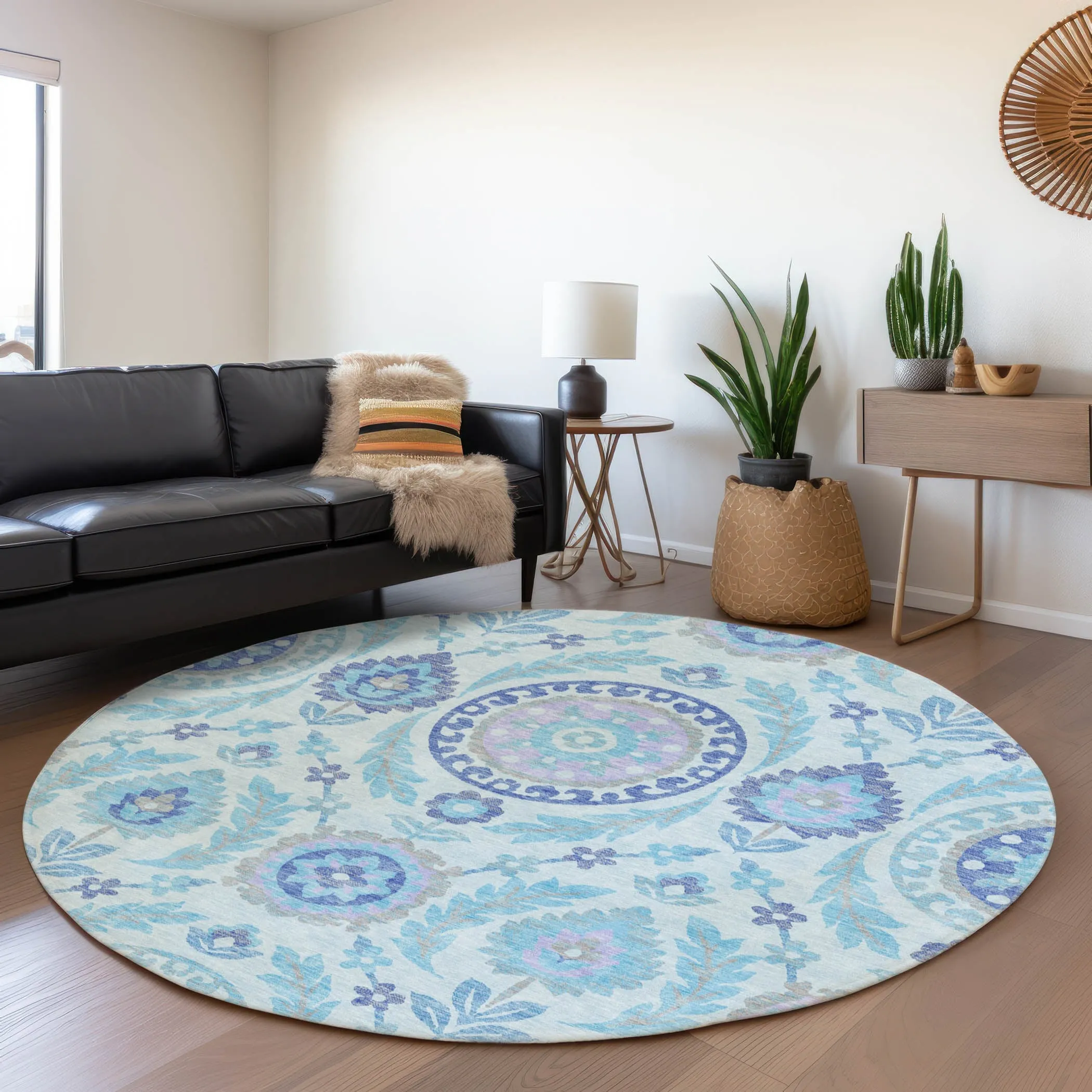 Machine Washable Indoor/ Outdoor Chantille Suzani Boho Rug