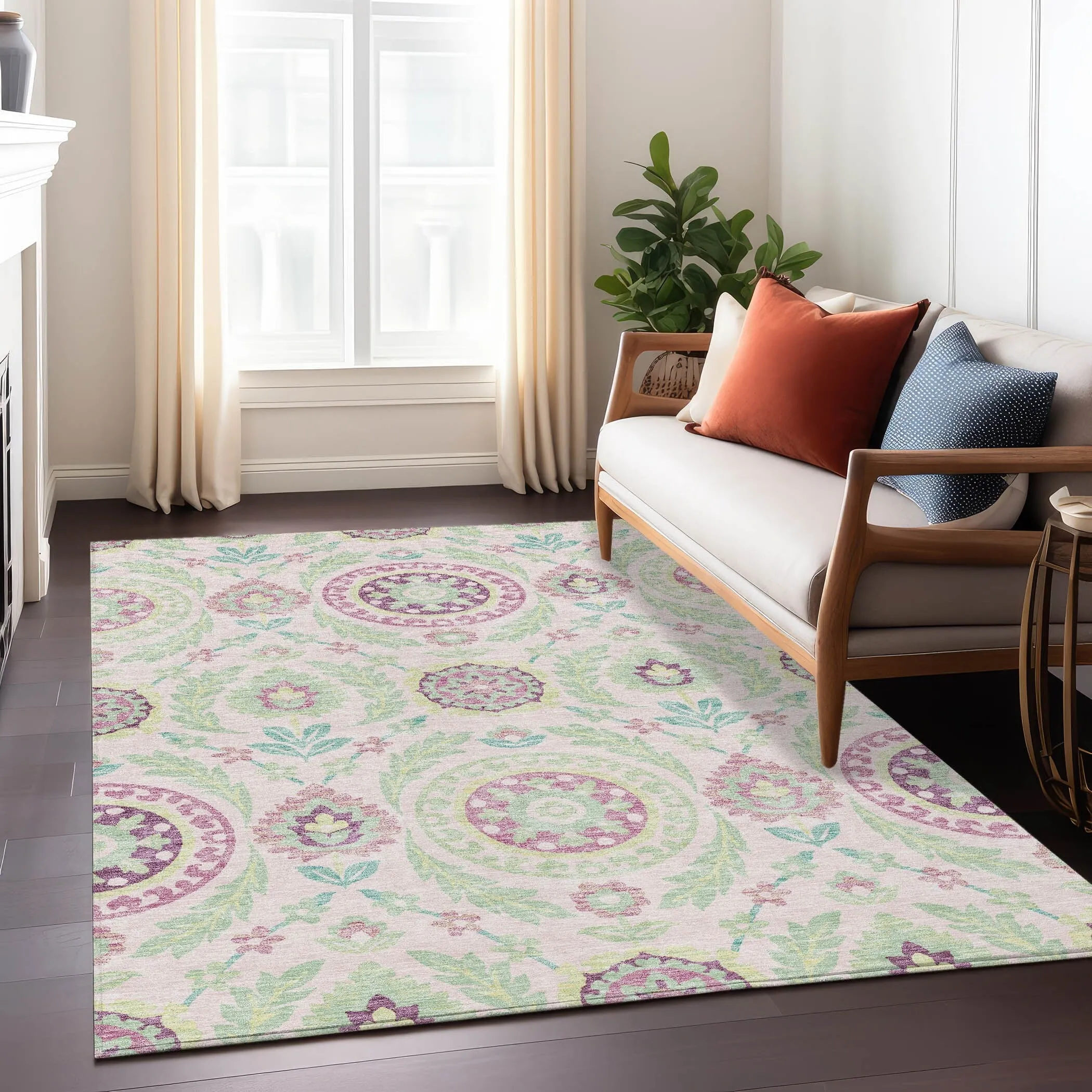 Machine Washable Indoor/ Outdoor Chantille Suzani Boho Rug