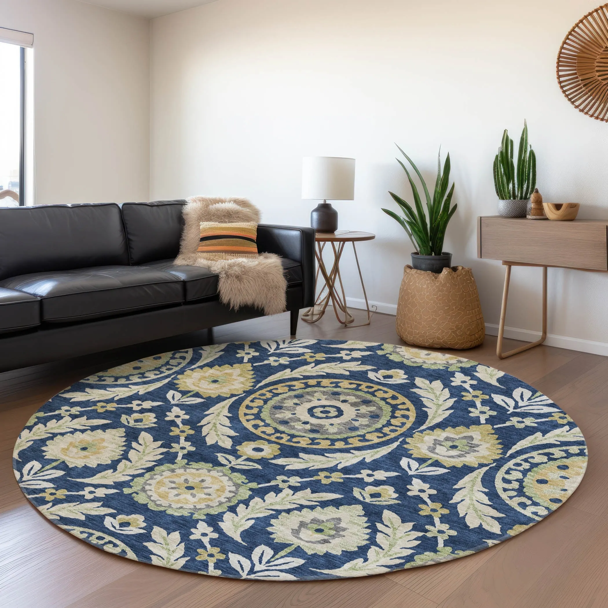 Machine Washable Indoor/ Outdoor Chantille Suzani Boho Rug