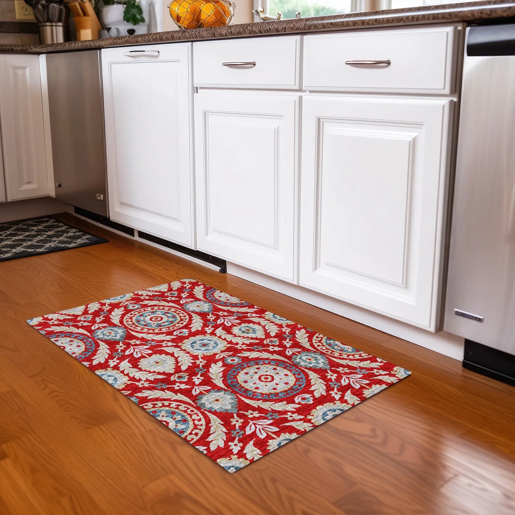Machine Washable Indoor/ Outdoor Chantille Suzani Boho Rug