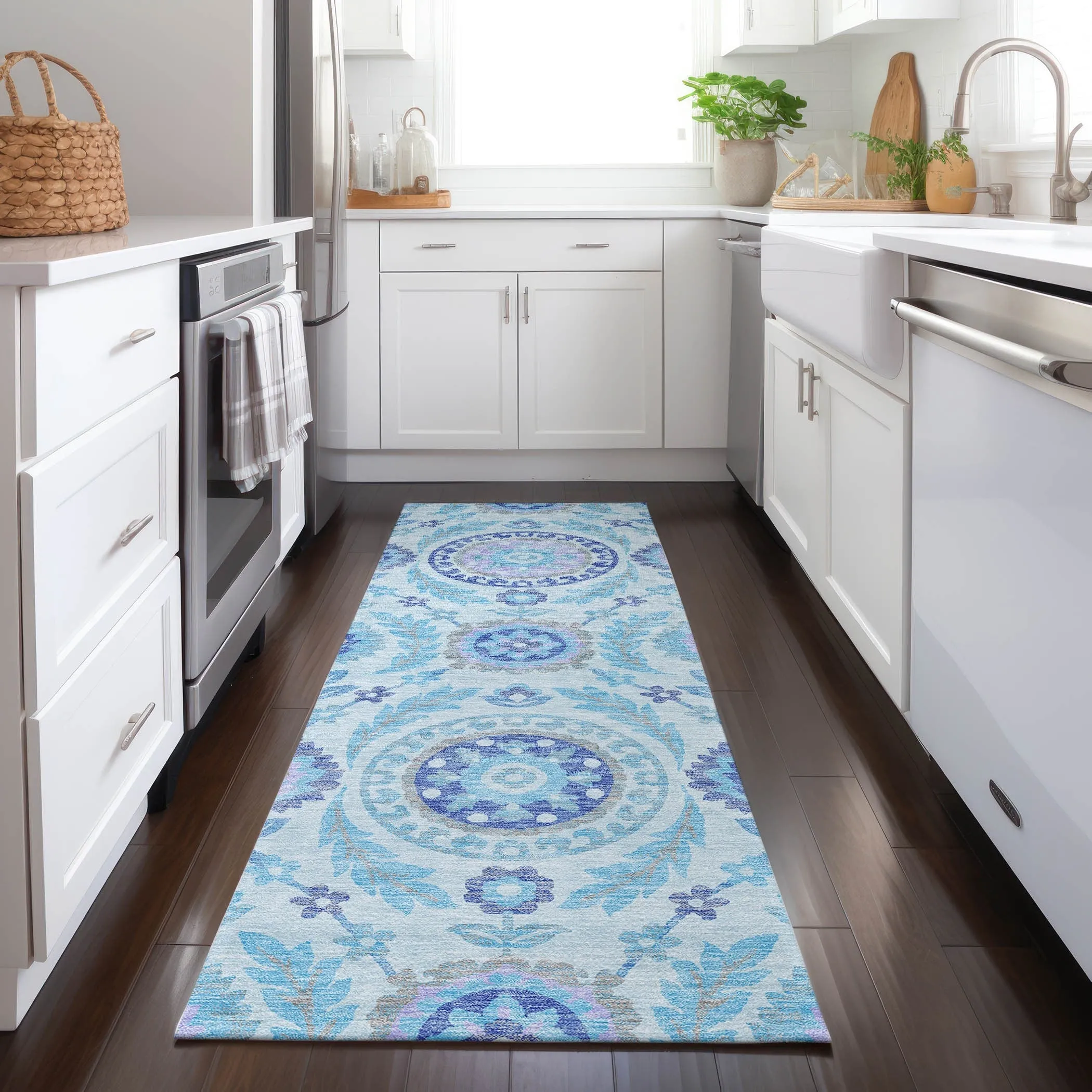 Machine Washable Indoor/ Outdoor Chantille Suzani Boho Rug