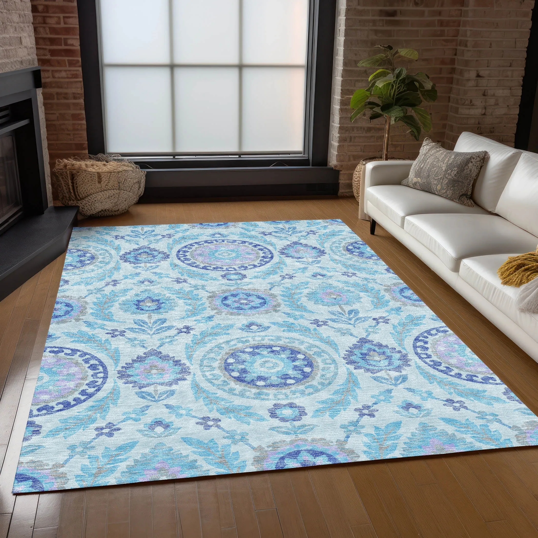 Machine Washable Indoor/ Outdoor Chantille Suzani Boho Rug