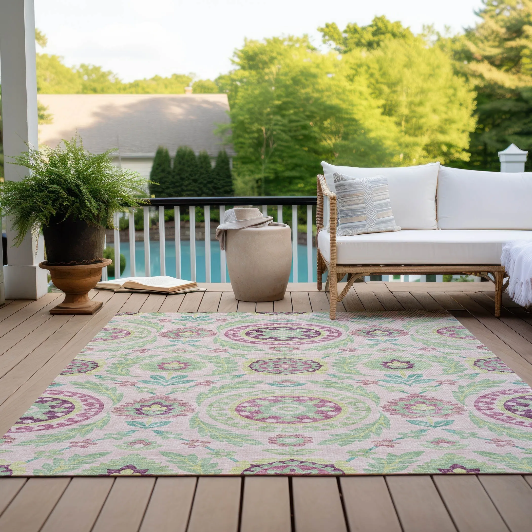 Machine Washable Indoor/ Outdoor Chantille Suzani Boho Rug