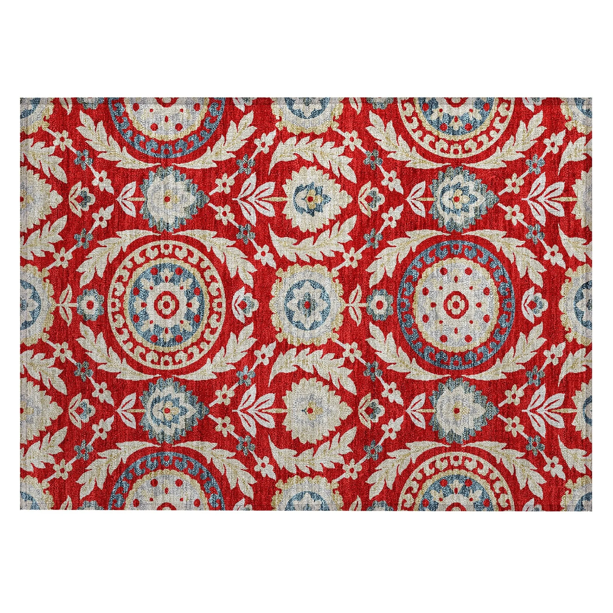 Machine Washable Indoor/ Outdoor Chantille Suzani Boho Rug