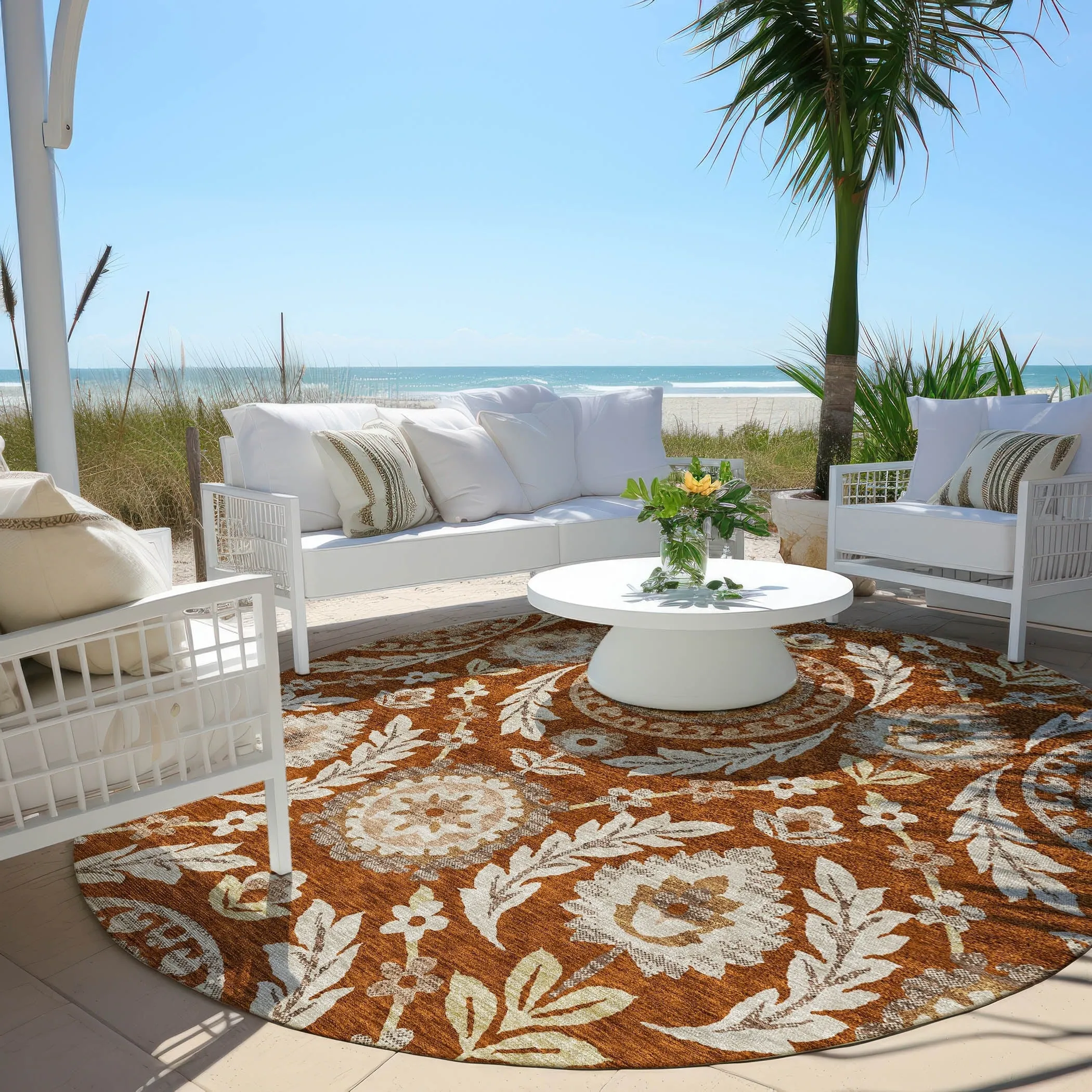 Machine Washable Indoor/ Outdoor Chantille Suzani Boho Rug
