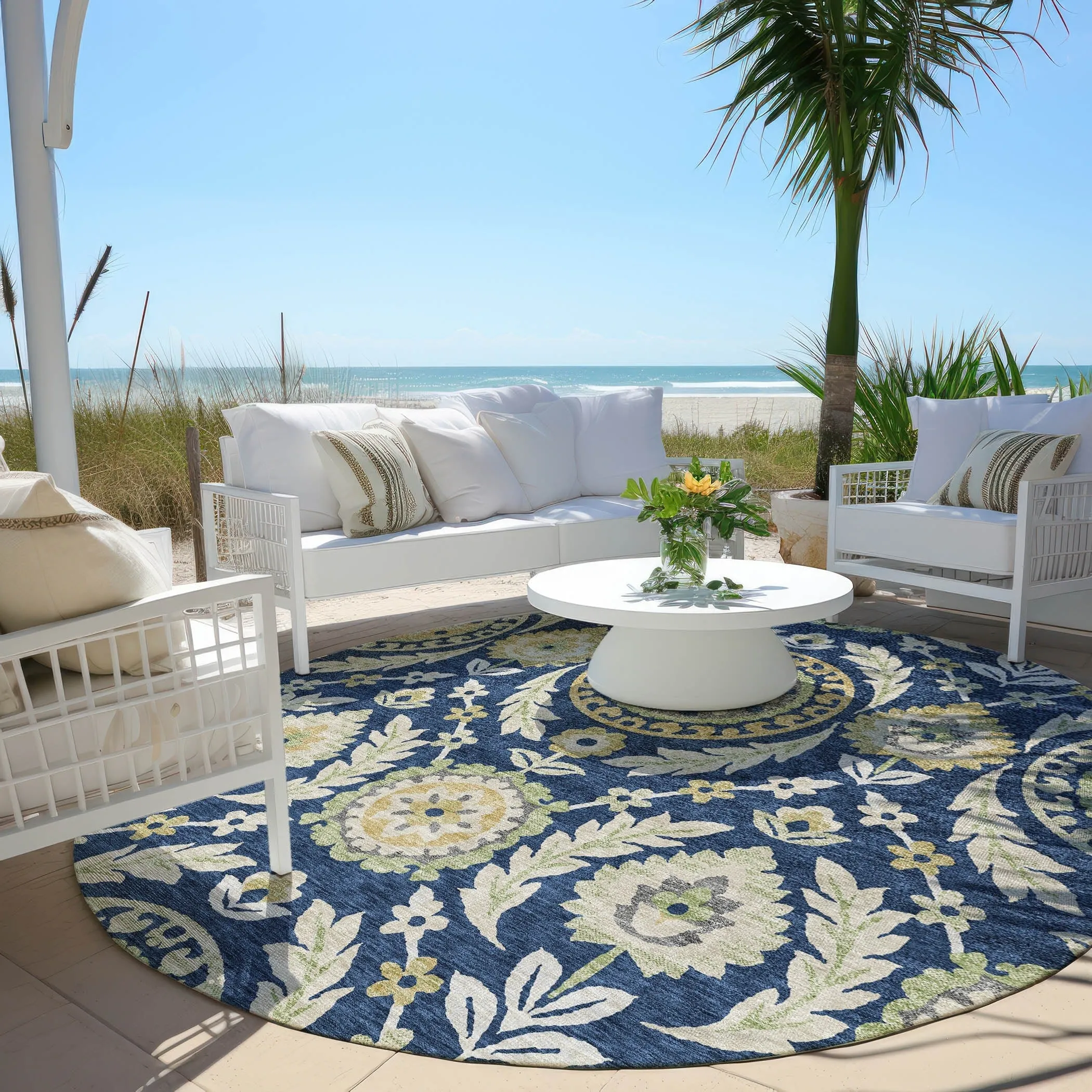 Machine Washable Indoor/ Outdoor Chantille Suzani Boho Rug