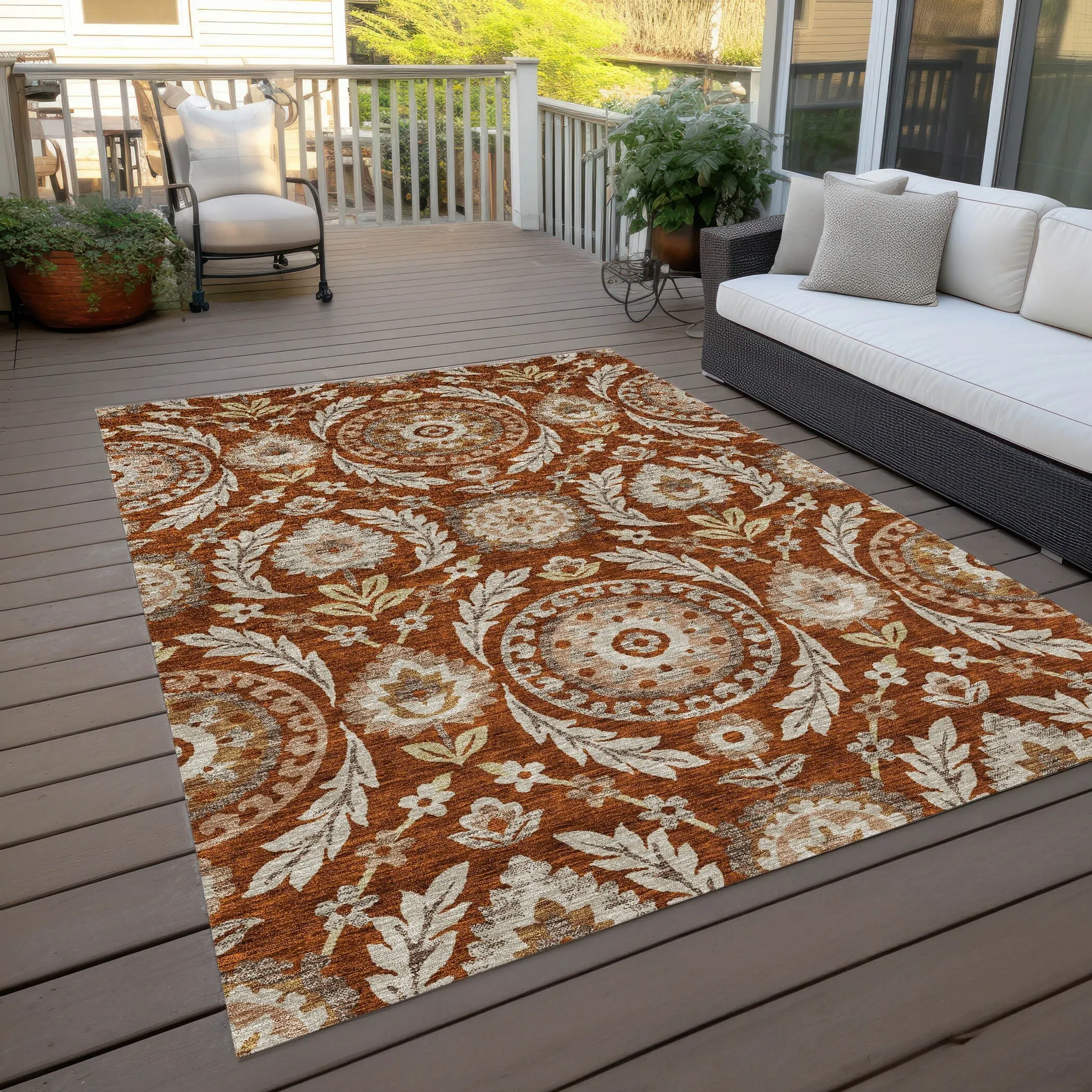 Machine Washable Indoor/ Outdoor Chantille Suzani Boho Rug