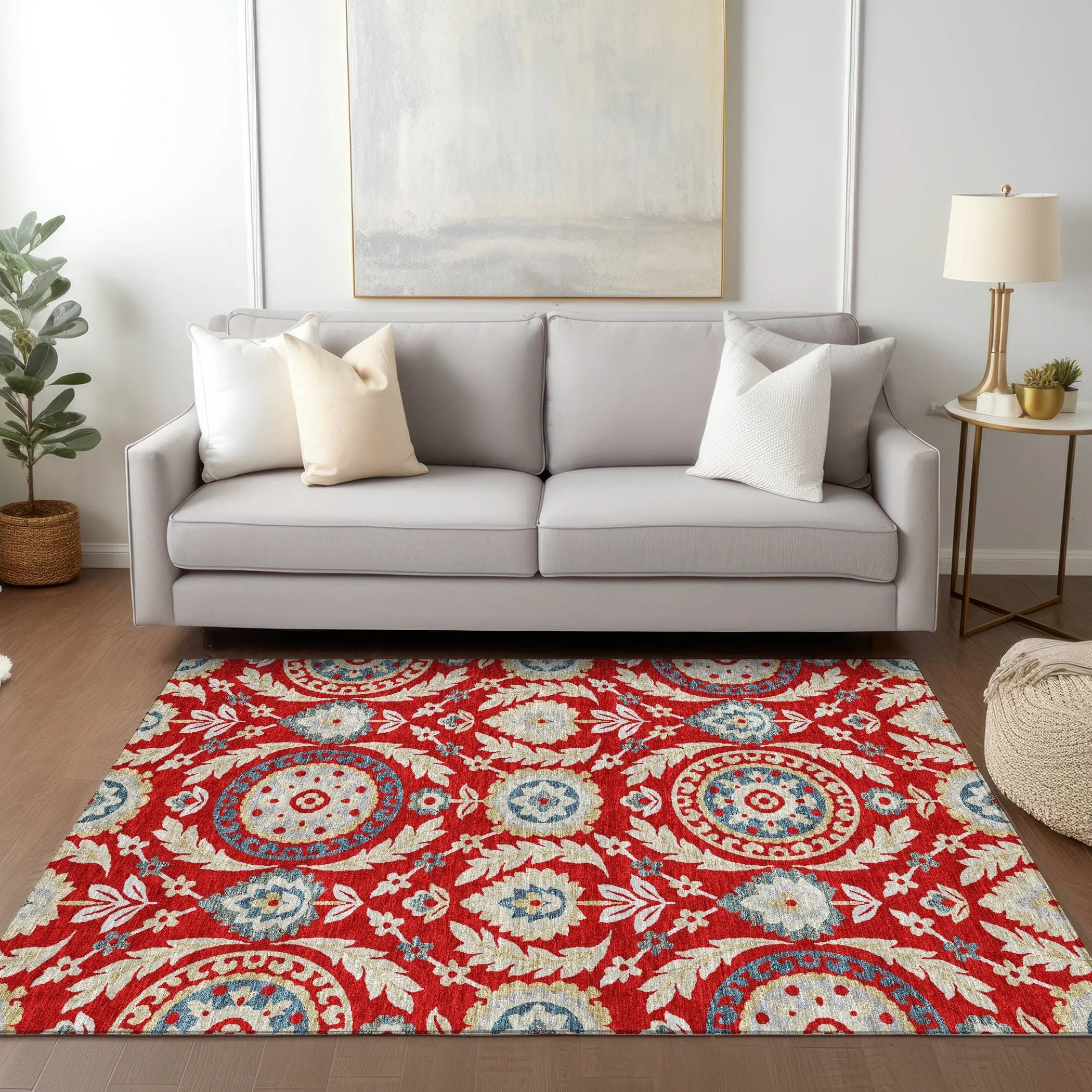 Machine Washable Indoor/ Outdoor Chantille Suzani Boho Rug
