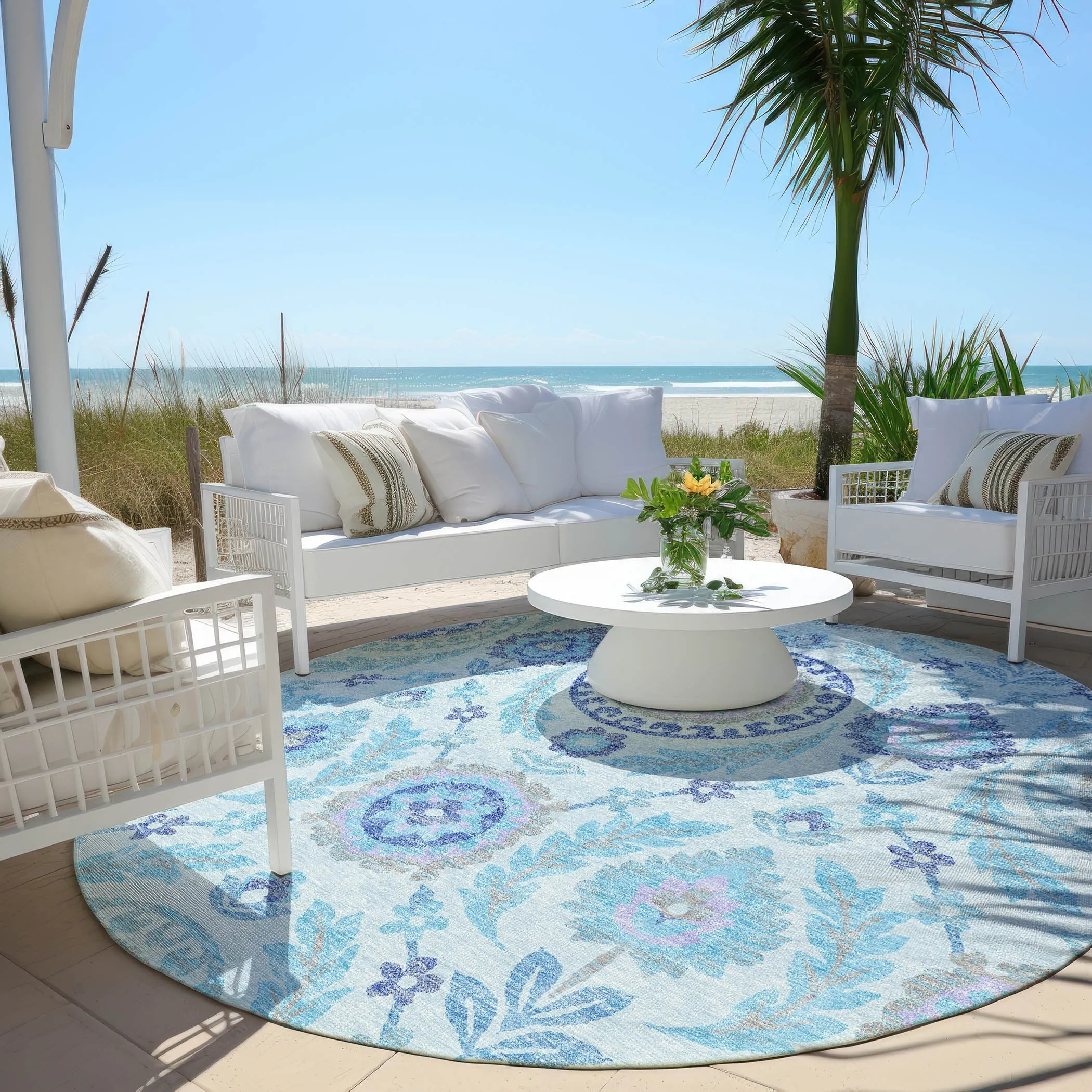 Machine Washable Indoor/ Outdoor Chantille Suzani Boho Rug
