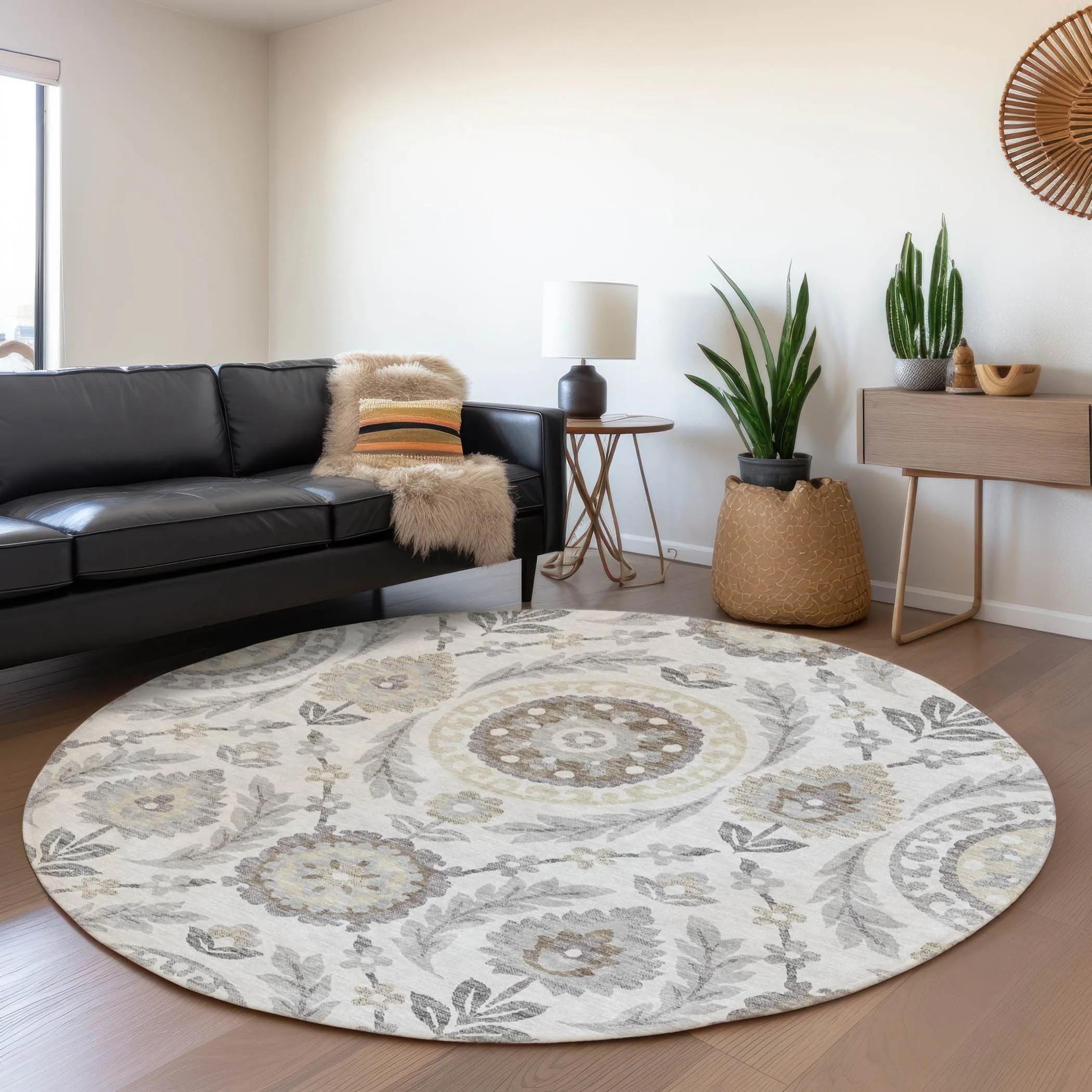 Machine Washable Indoor/ Outdoor Chantille Suzani Boho Rug