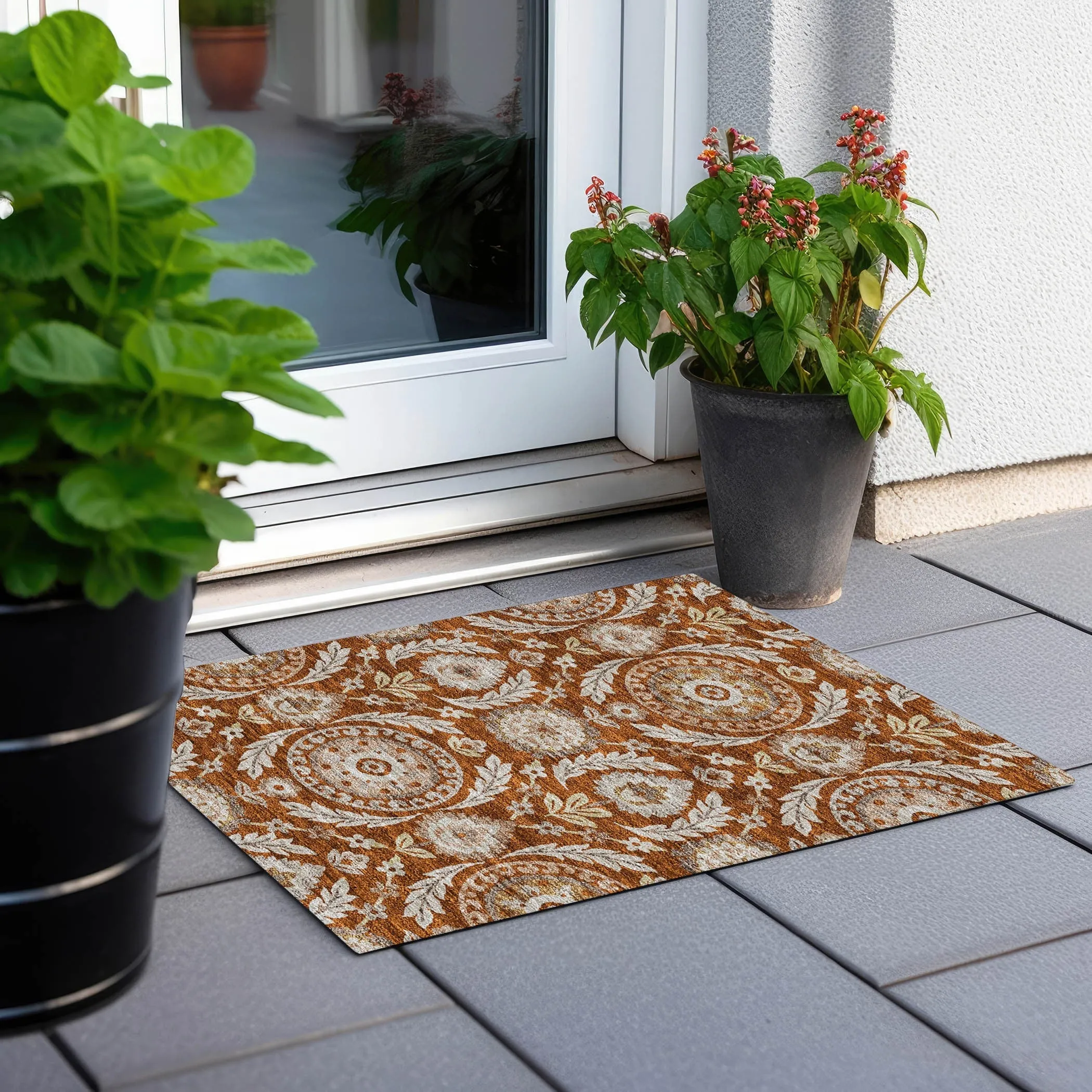 Machine Washable Indoor/ Outdoor Chantille Suzani Boho Rug
