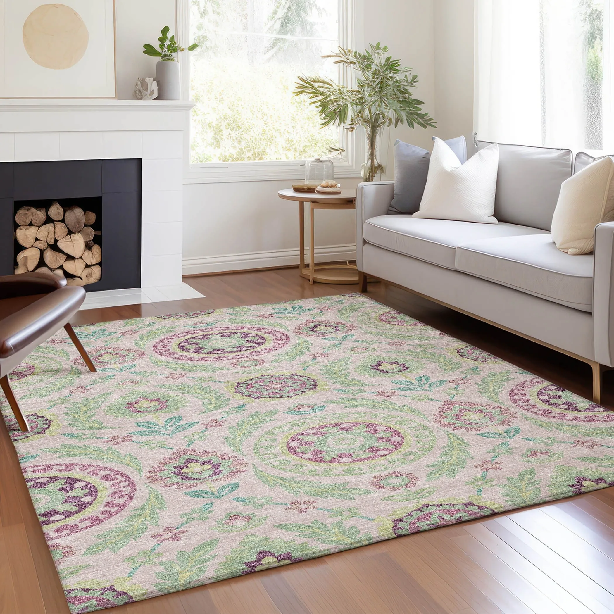 Machine Washable Indoor/ Outdoor Chantille Suzani Boho Rug