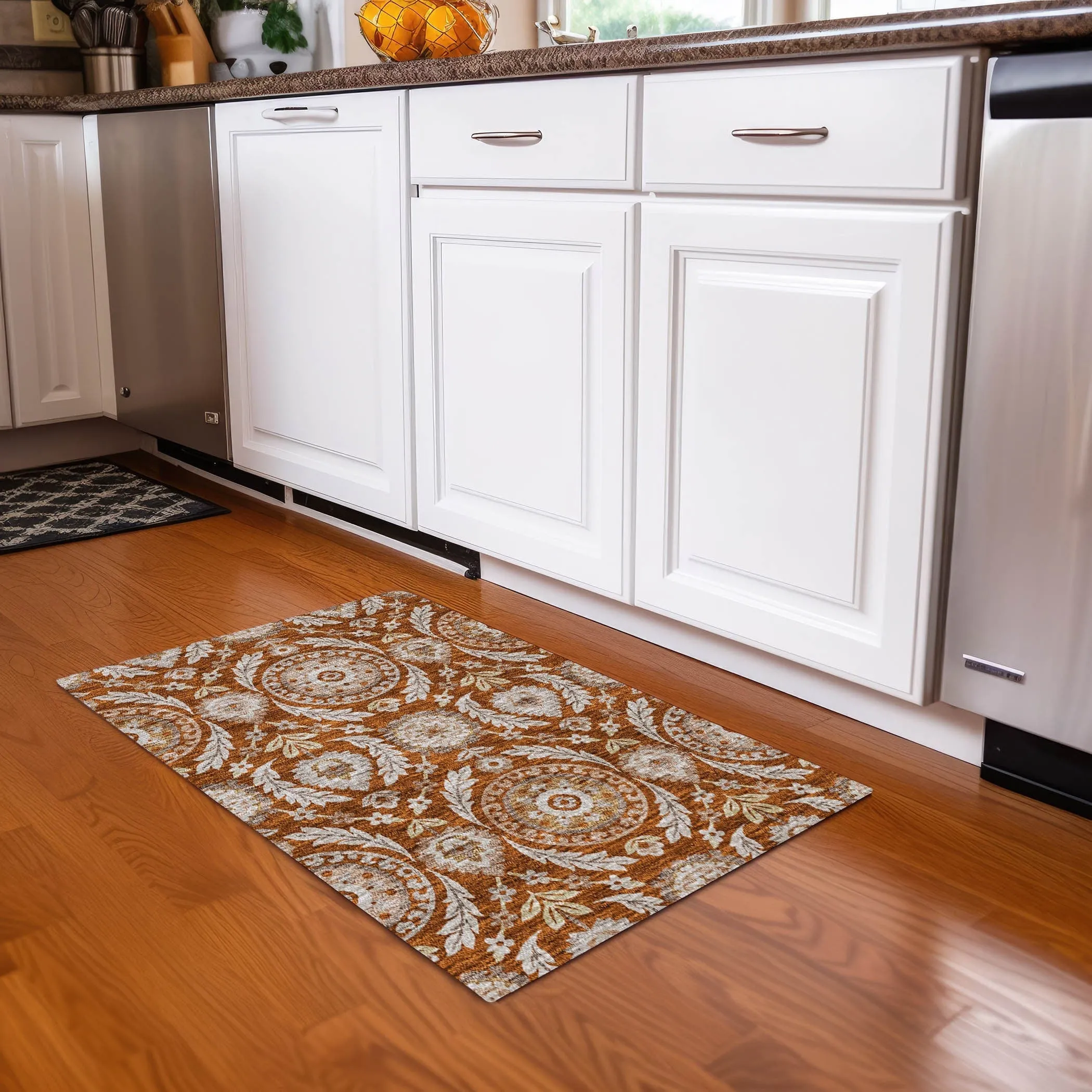 Machine Washable Indoor/ Outdoor Chantille Suzani Boho Rug