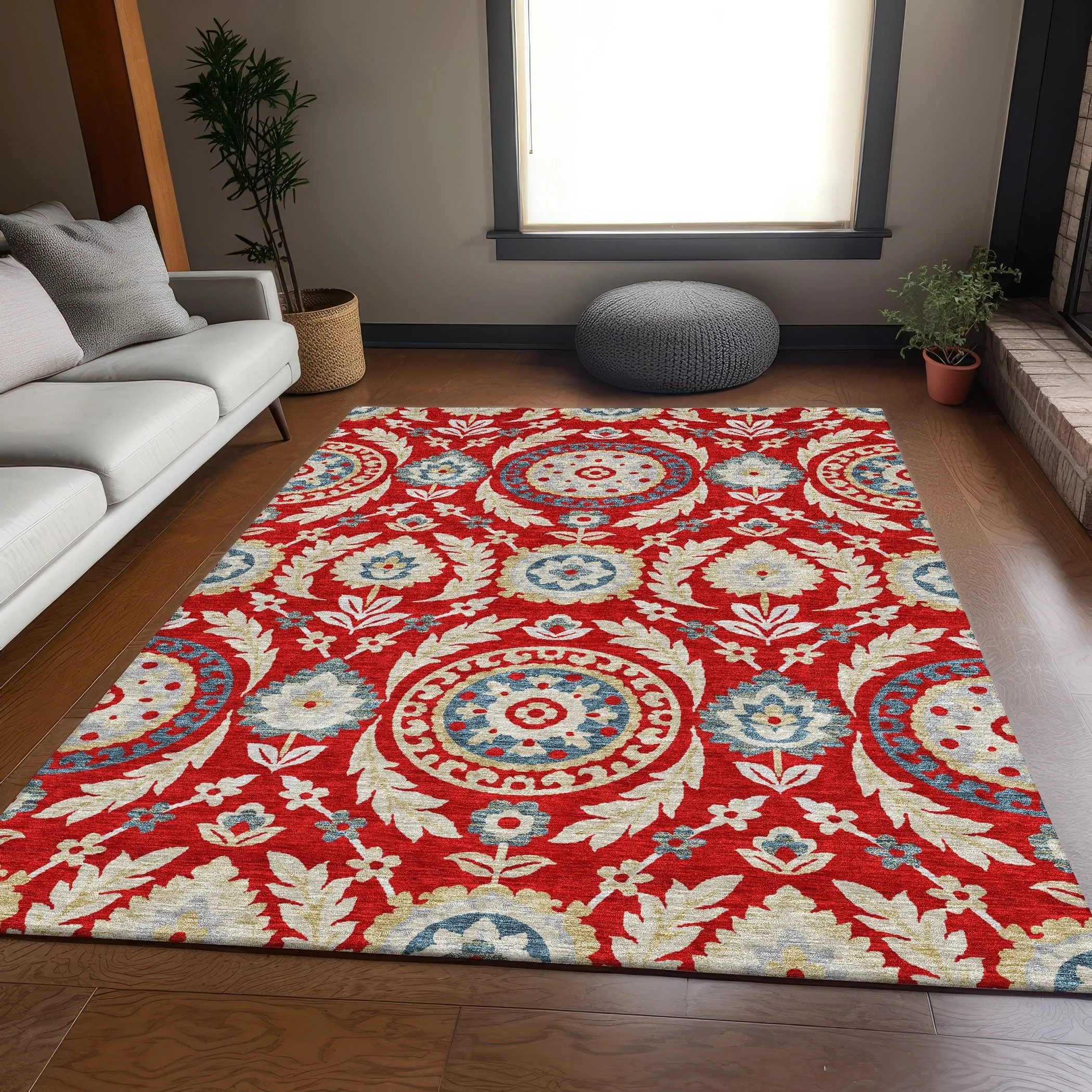 Machine Washable Indoor/ Outdoor Chantille Suzani Boho Rug