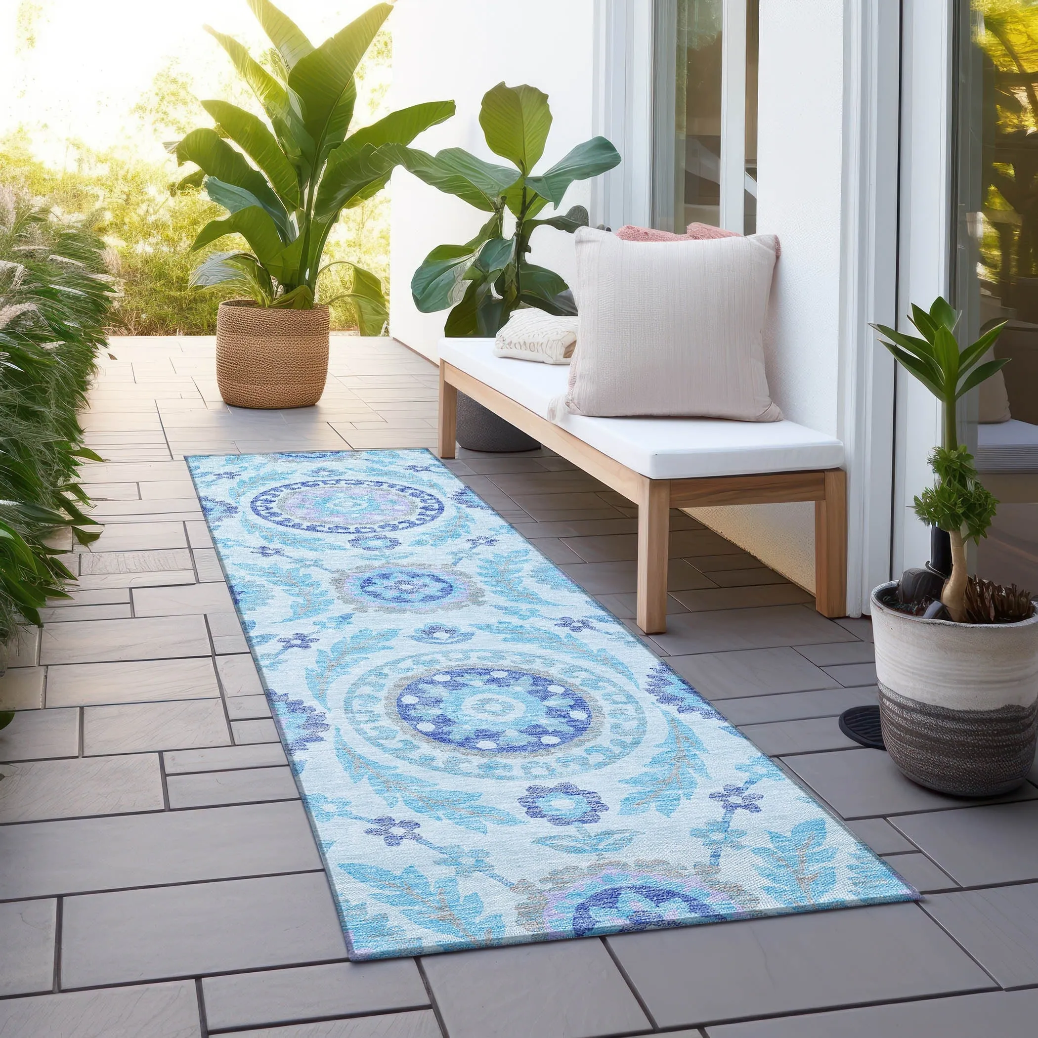 Machine Washable Indoor/ Outdoor Chantille Suzani Boho Rug
