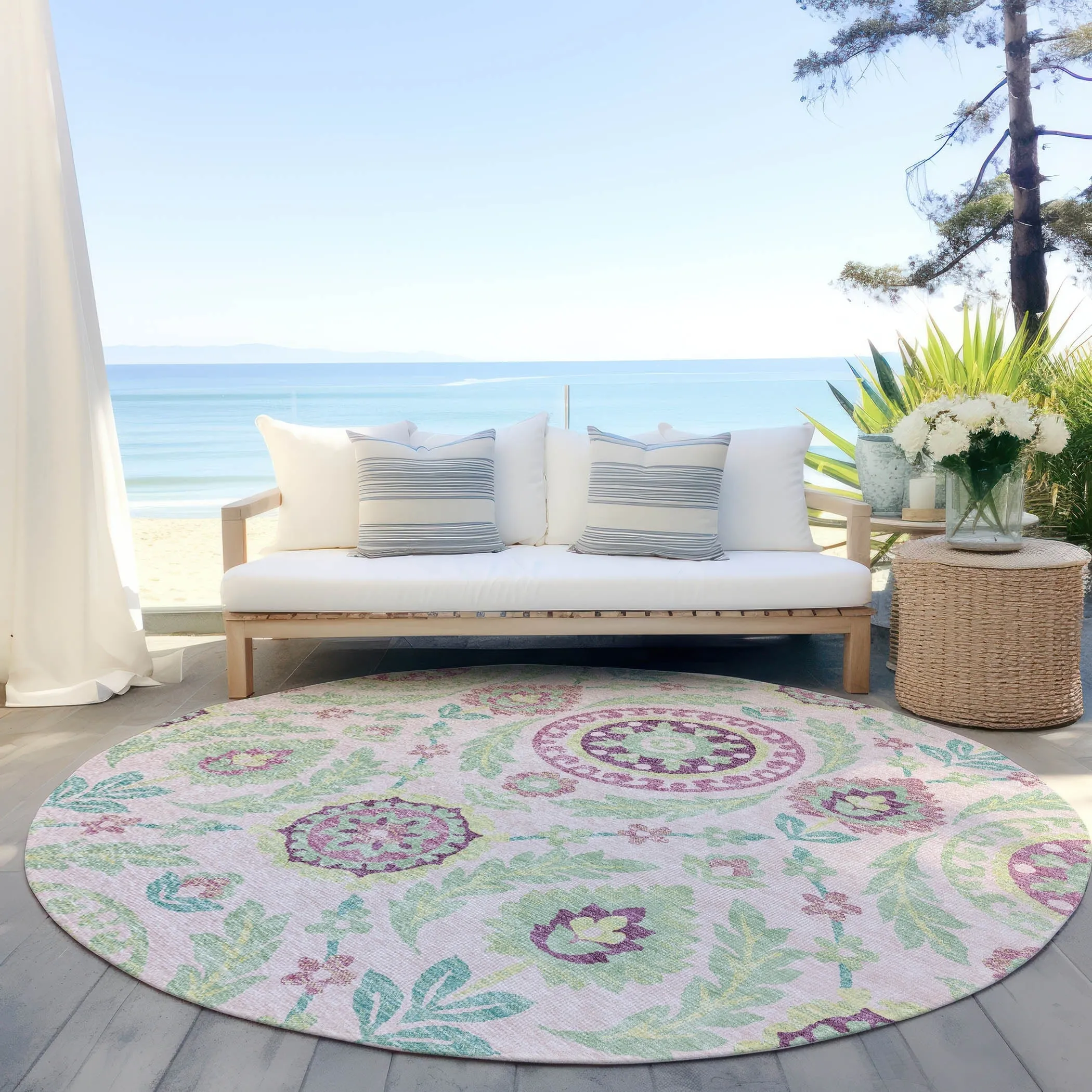 Machine Washable Indoor/ Outdoor Chantille Suzani Boho Rug