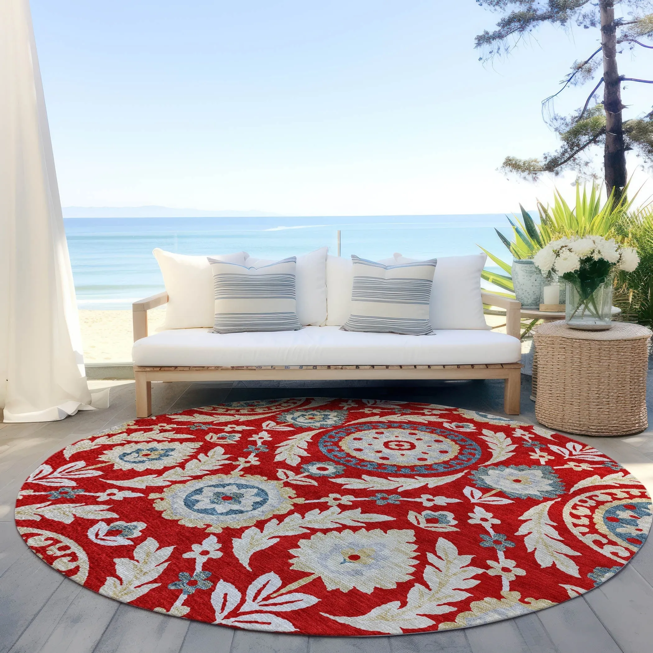 Machine Washable Indoor/ Outdoor Chantille Suzani Boho Rug