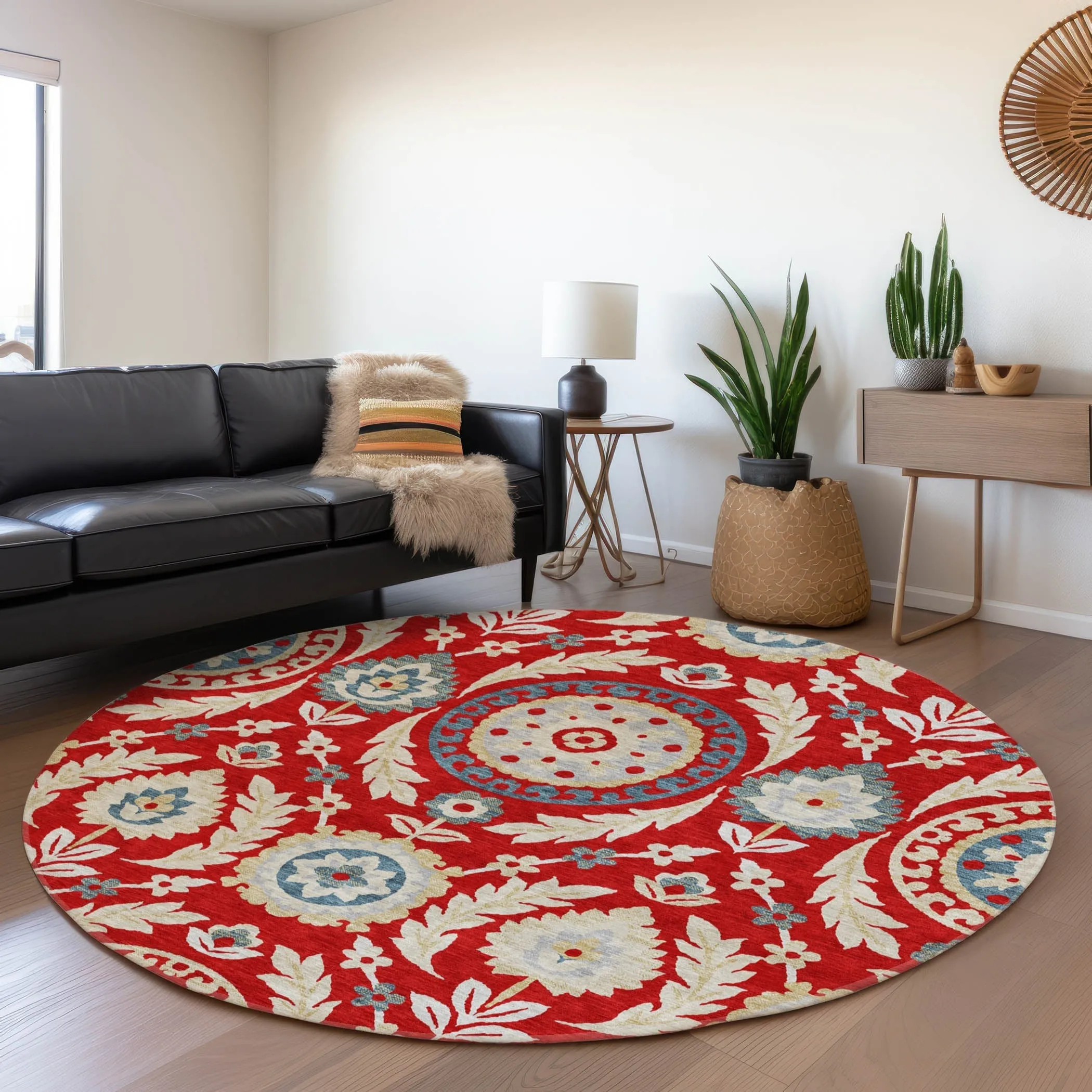 Machine Washable Indoor/ Outdoor Chantille Suzani Boho Rug