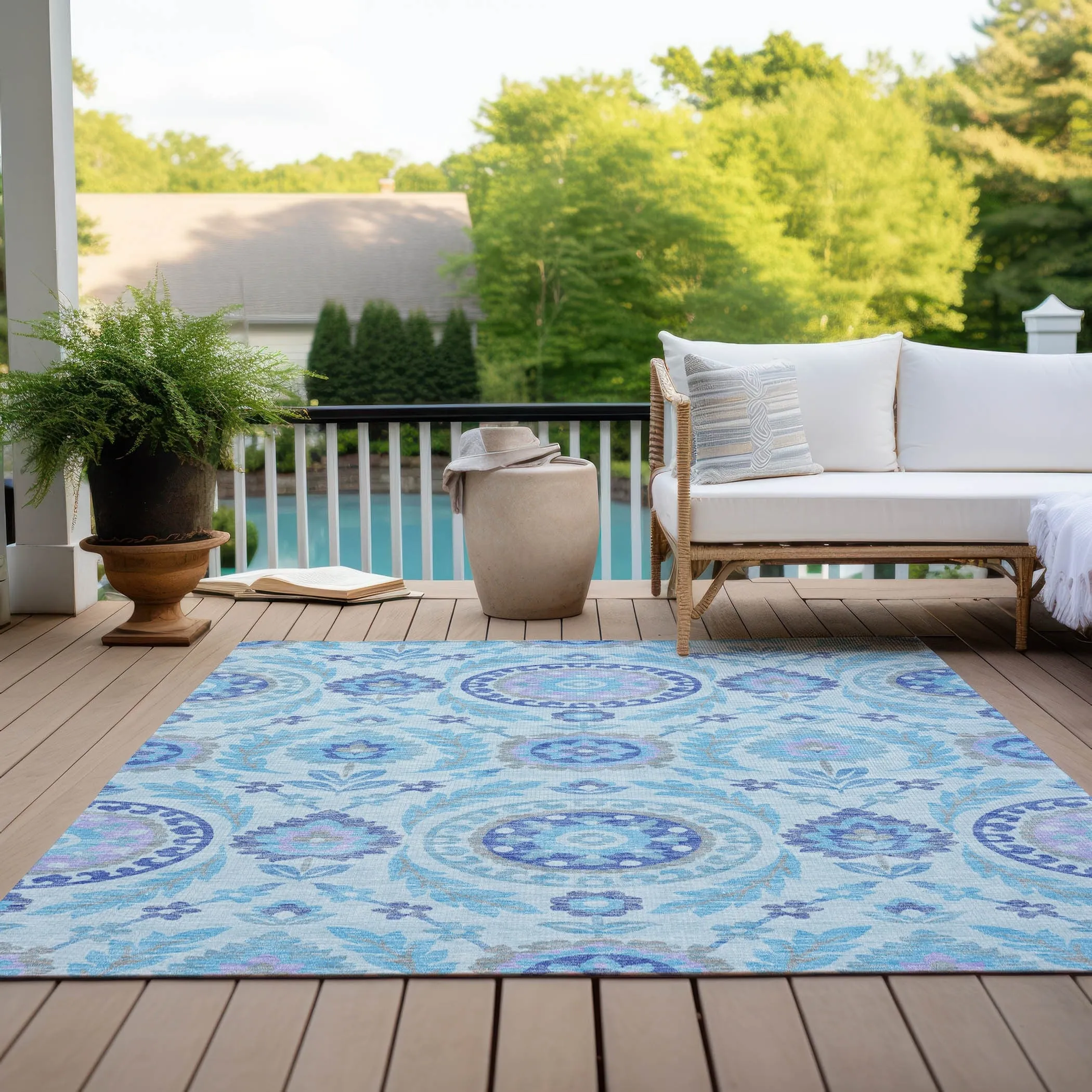 Machine Washable Indoor/ Outdoor Chantille Suzani Boho Rug
