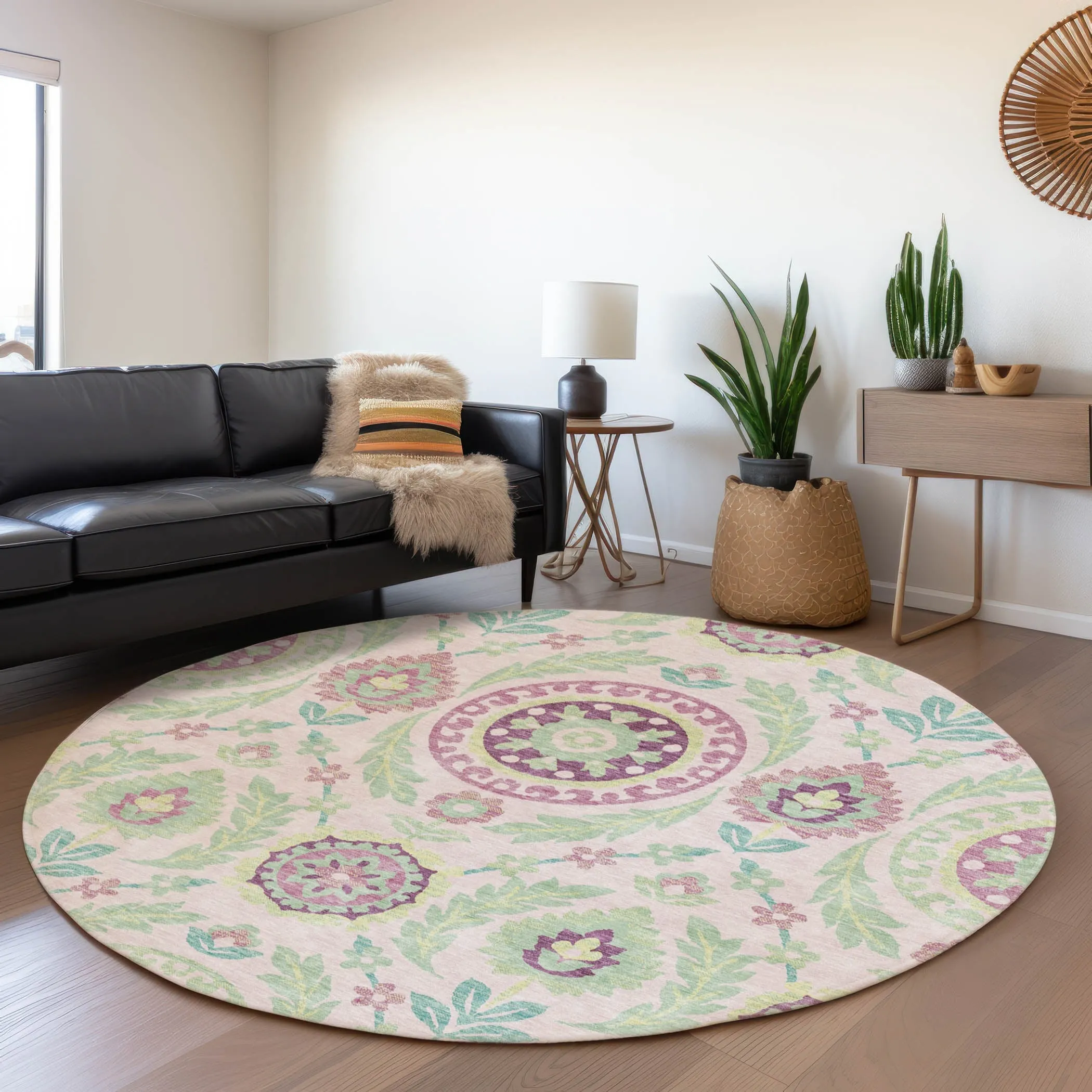 Machine Washable Indoor/ Outdoor Chantille Suzani Boho Rug